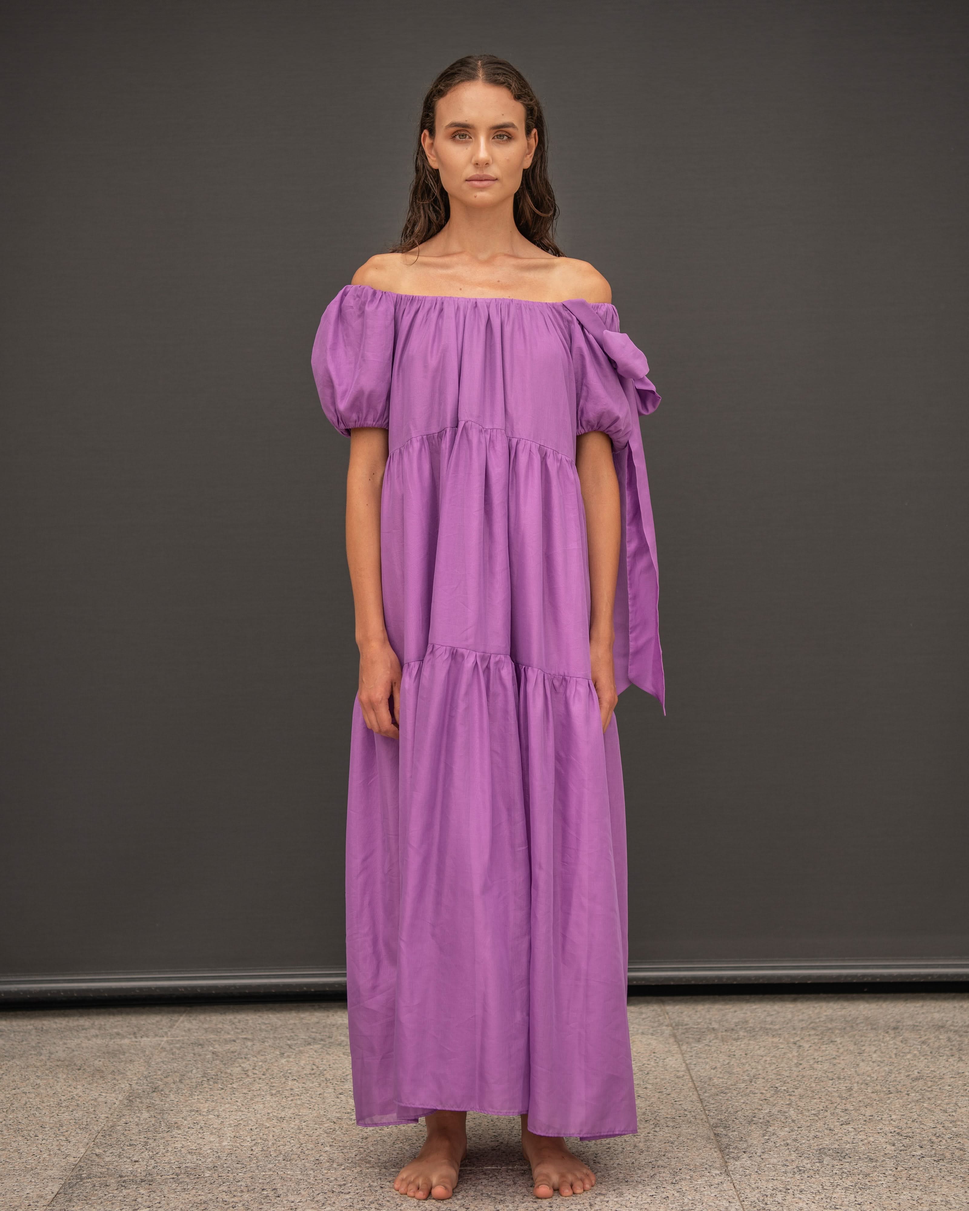 Joanne Balloon Maxi Dress in Lillac