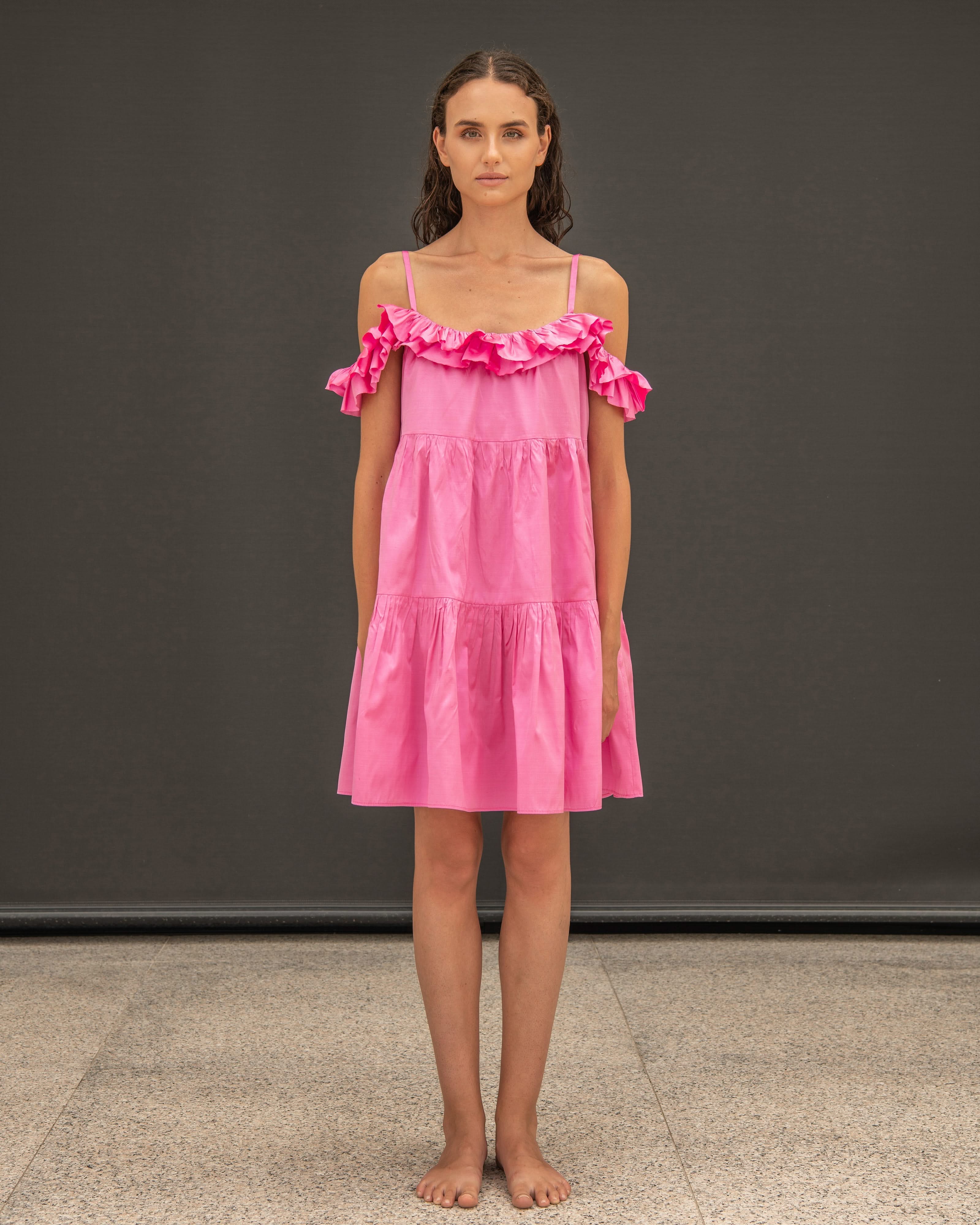 Charlotte Tiered Mini Dress in Pink