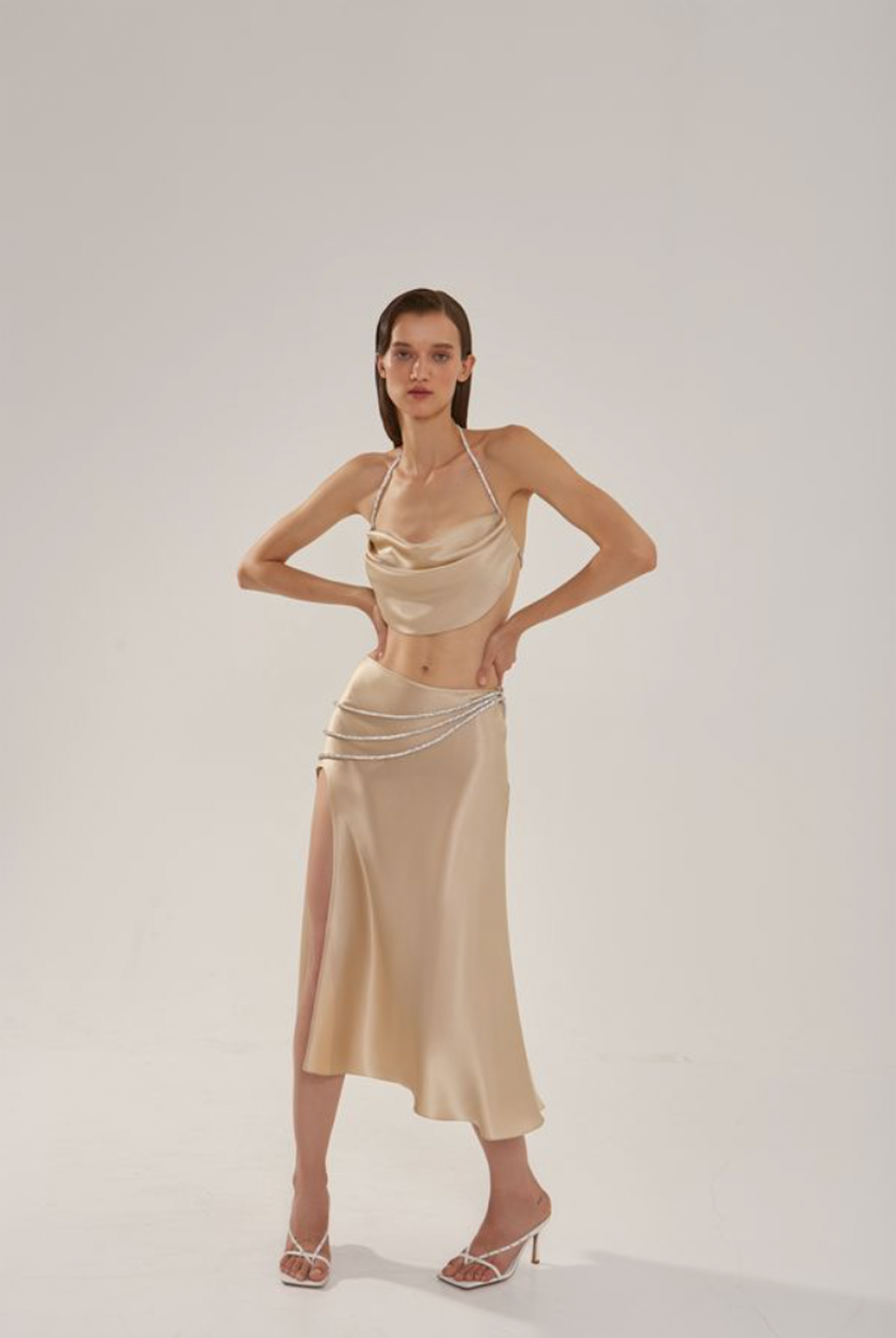 SILK TOP WITH CRYSTAL CORD - Champagne Gold