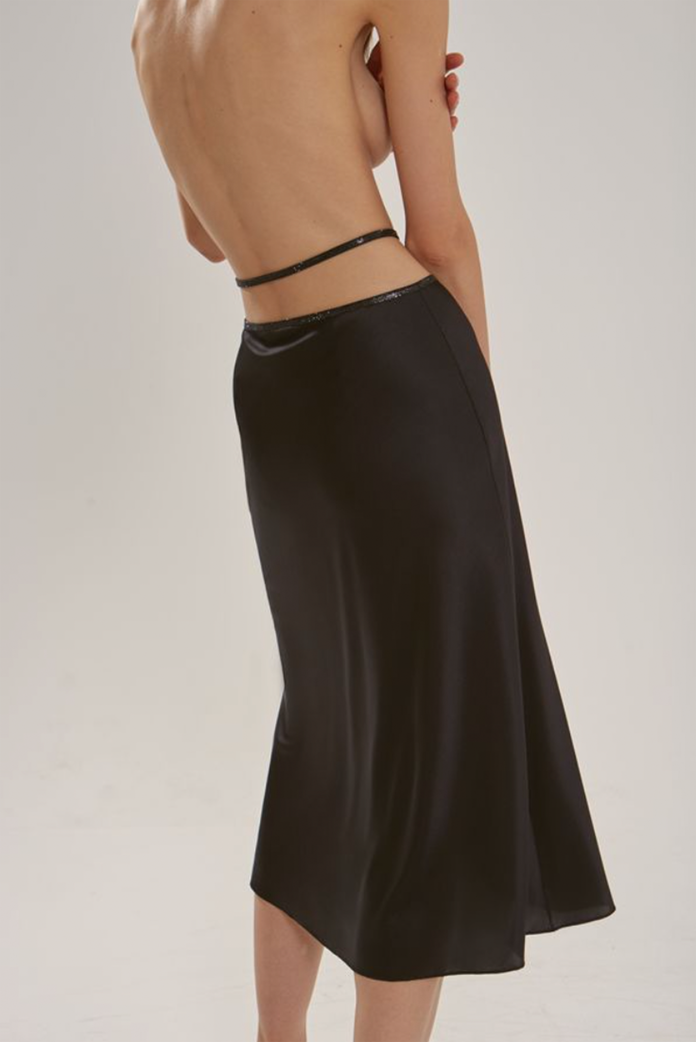 SILK SKIRT MIDI - Black