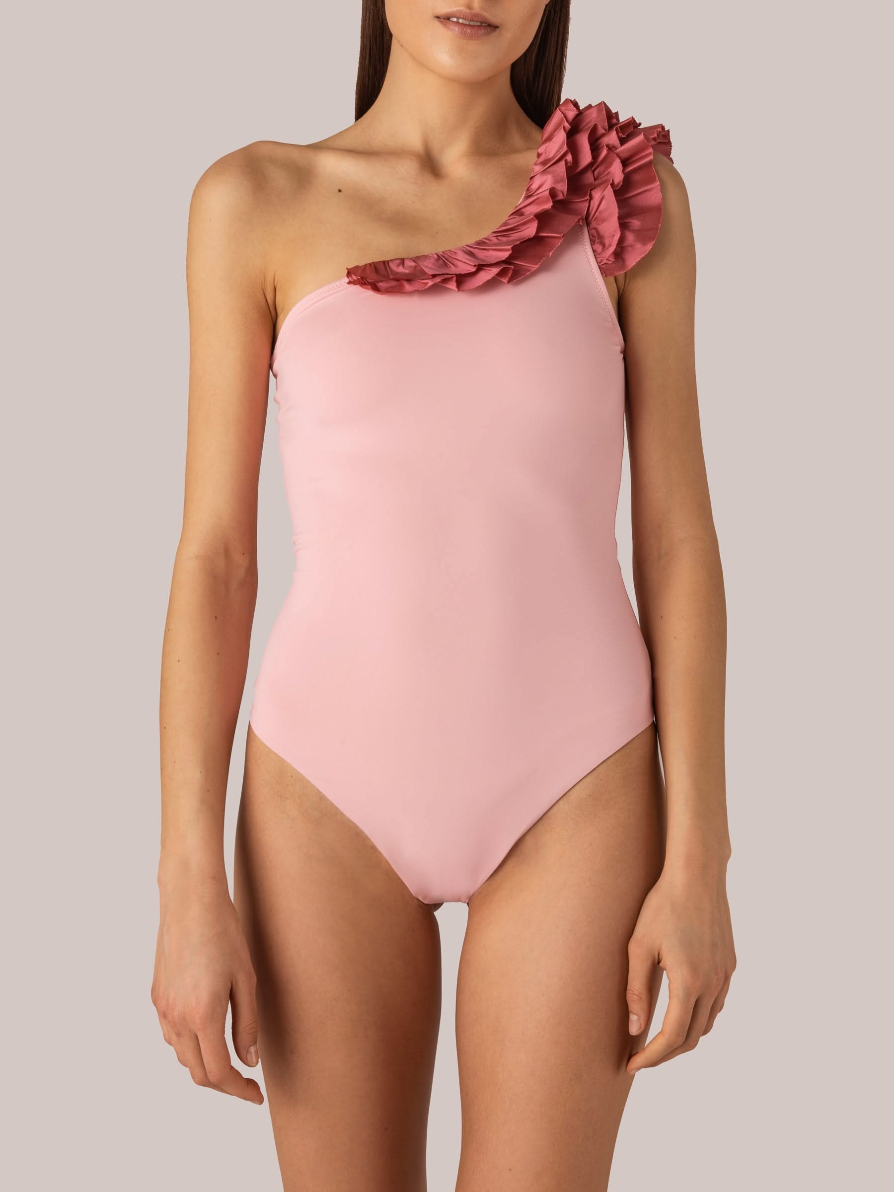 One-Shoulder One-Piece in Soft Pink