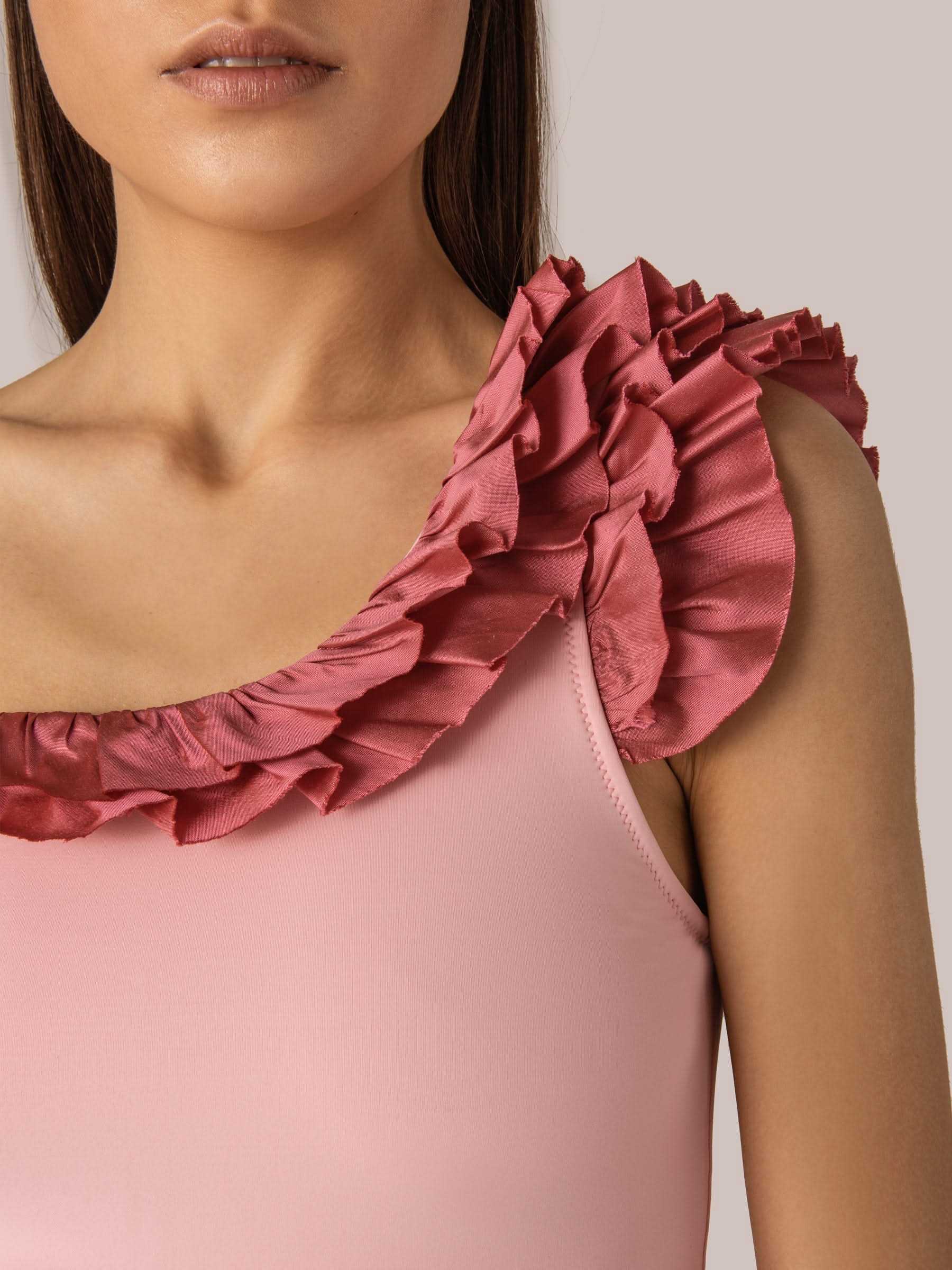 One-Shoulder One-Piece in Soft Pink