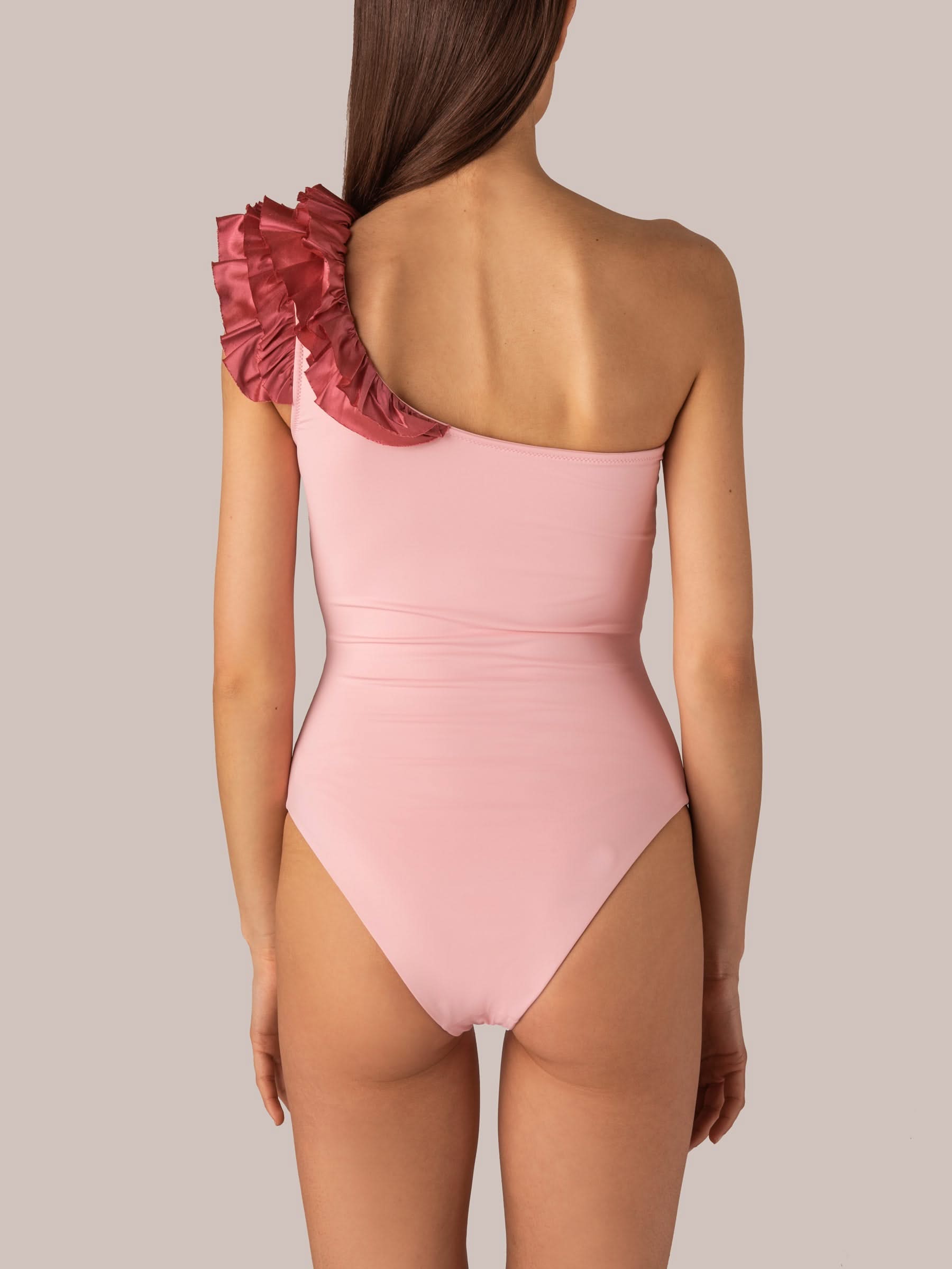 One-Shoulder One-Piece in Soft Pink