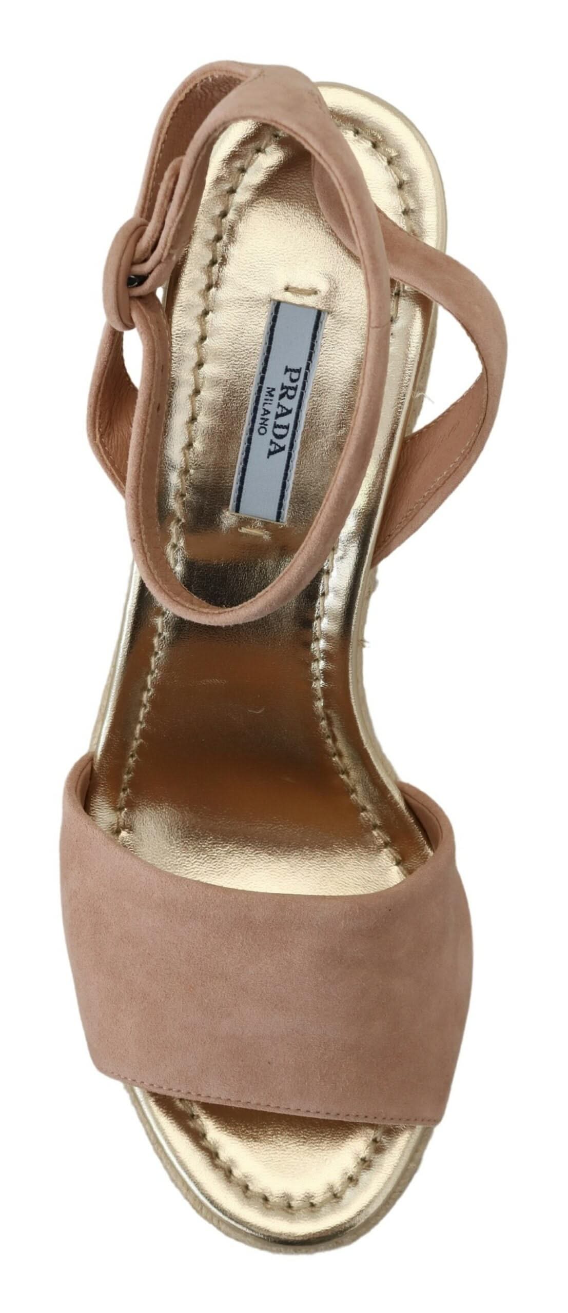 Prada Elegant Suede Ankle Strap Wedge Sandalss