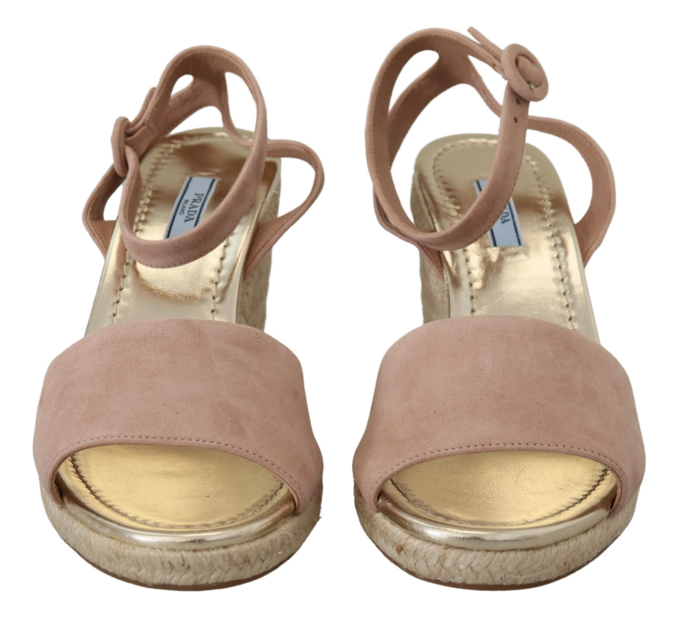 Prada Elegant Suede Ankle Strap Wedge Sandalss