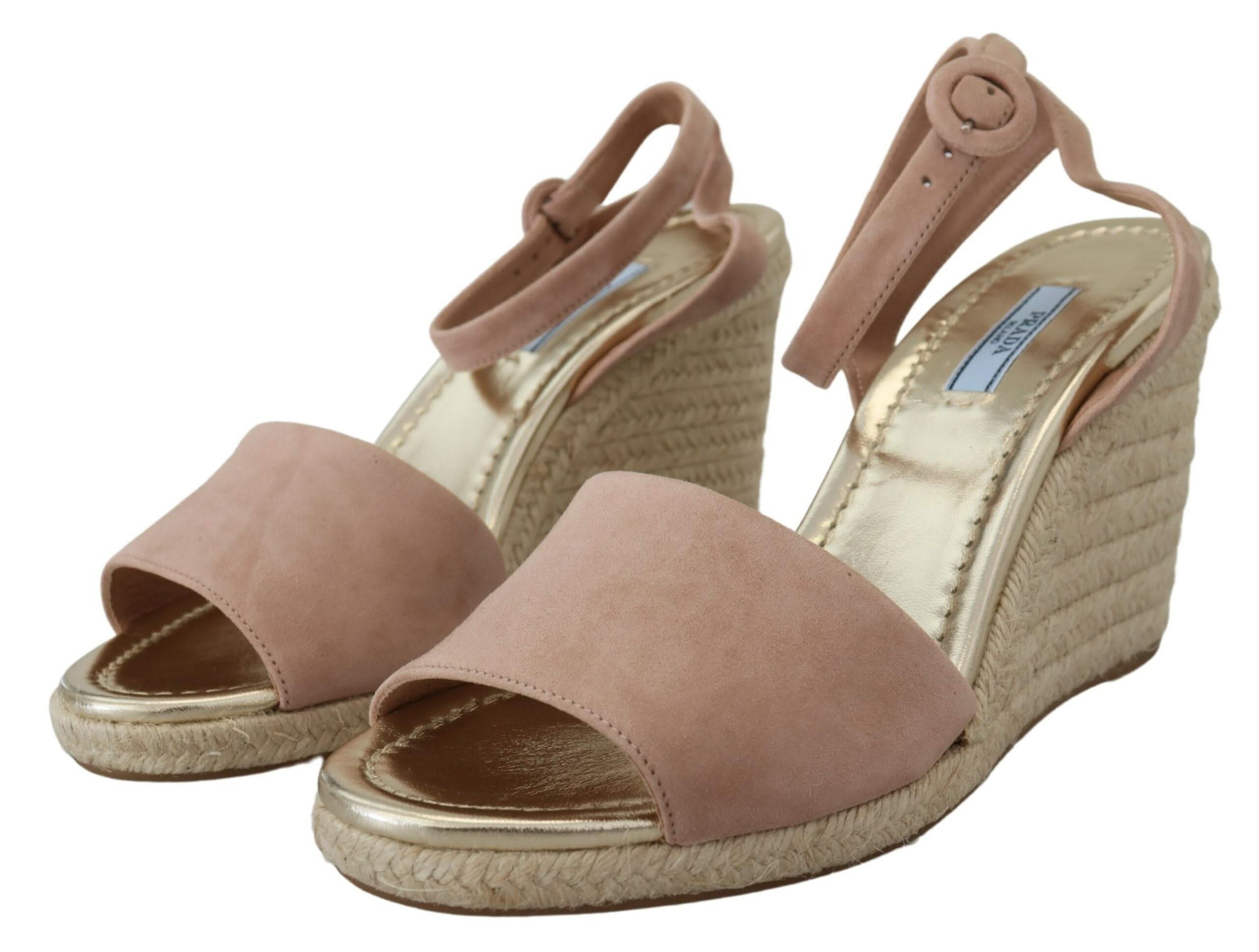 Prada Elegant Suede Ankle Strap Wedge Sandalss