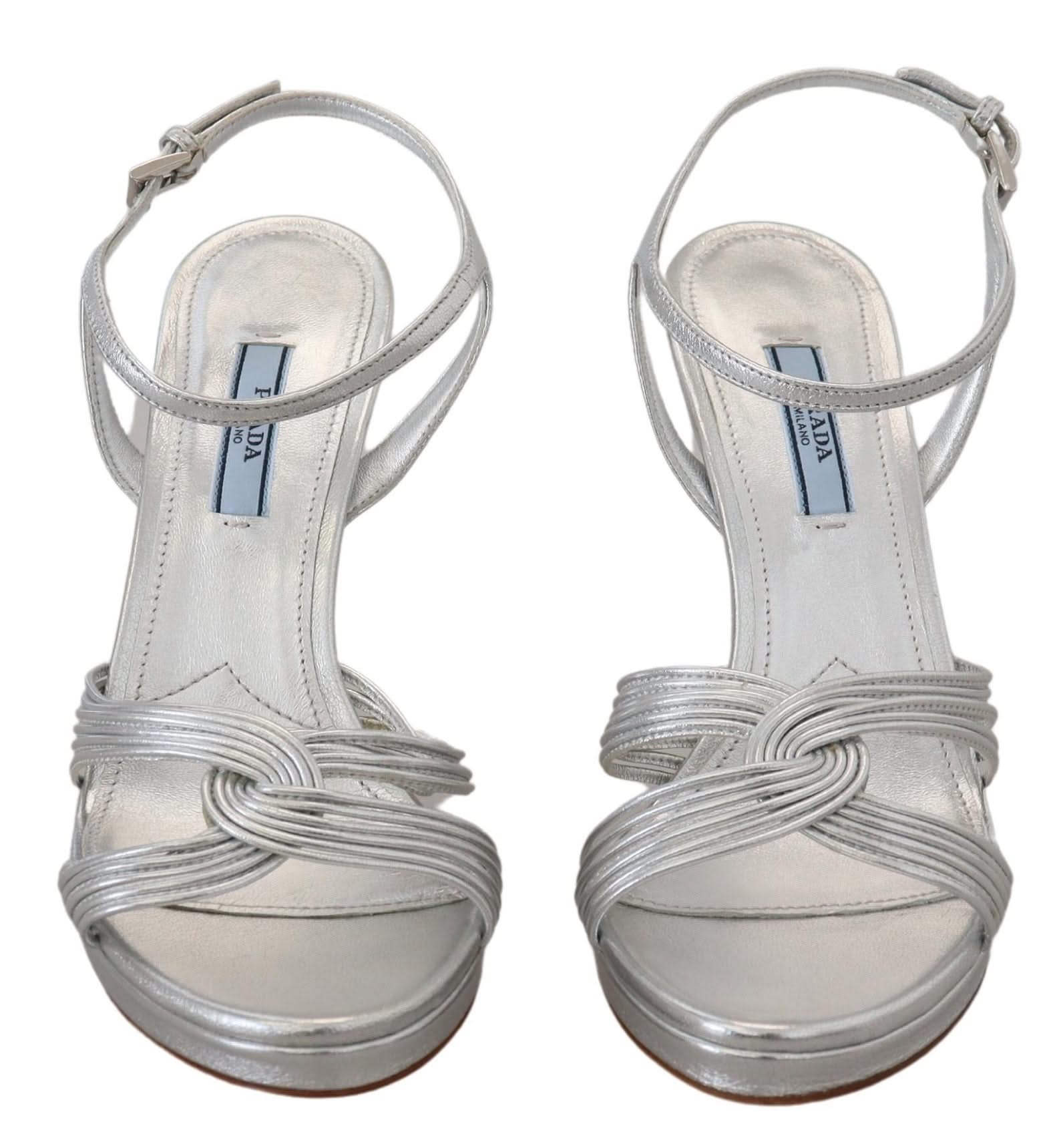 Prada Elegant Silver Stiletto Heels Sandalss