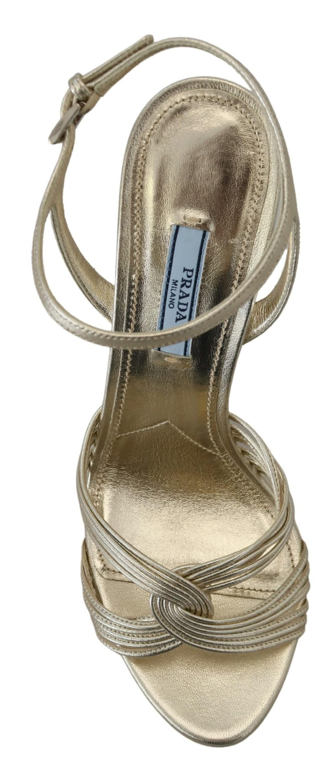 Prada Elegant Gold Stiletto Heel Sandalss