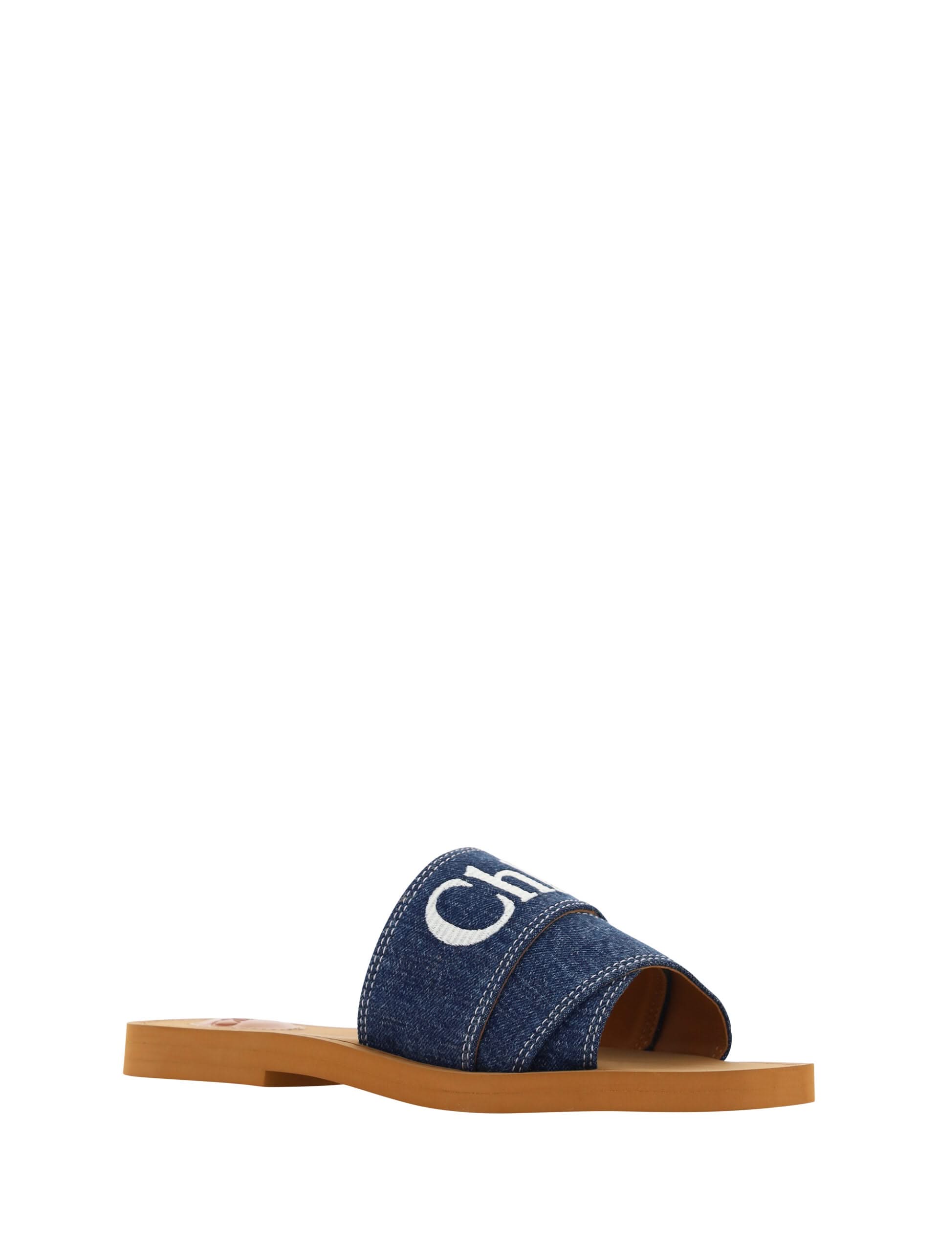 Chloé Sumptuous Cotton Woody Slide Sandal in Denim Blue