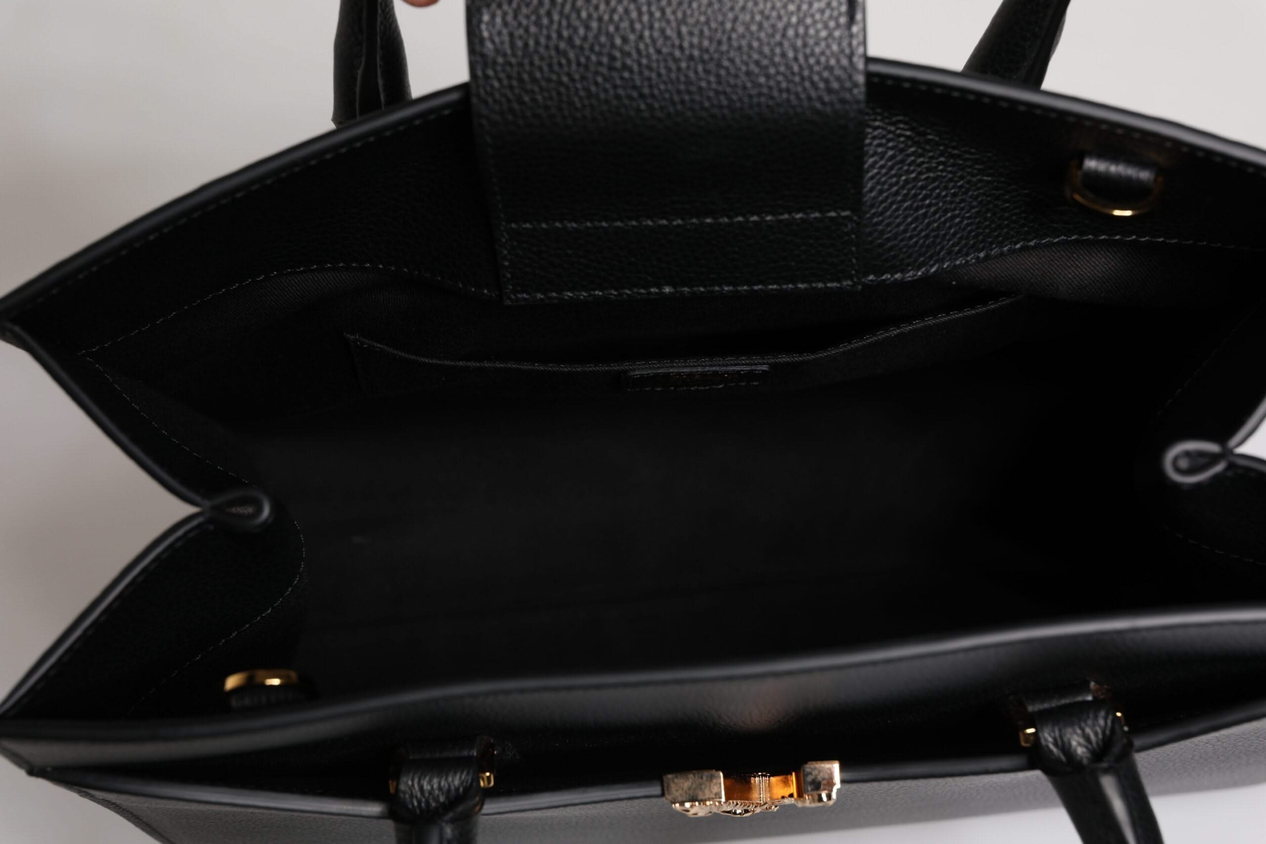 Versace Black Large Leather Top Handle Shoulder Crossbody Bag