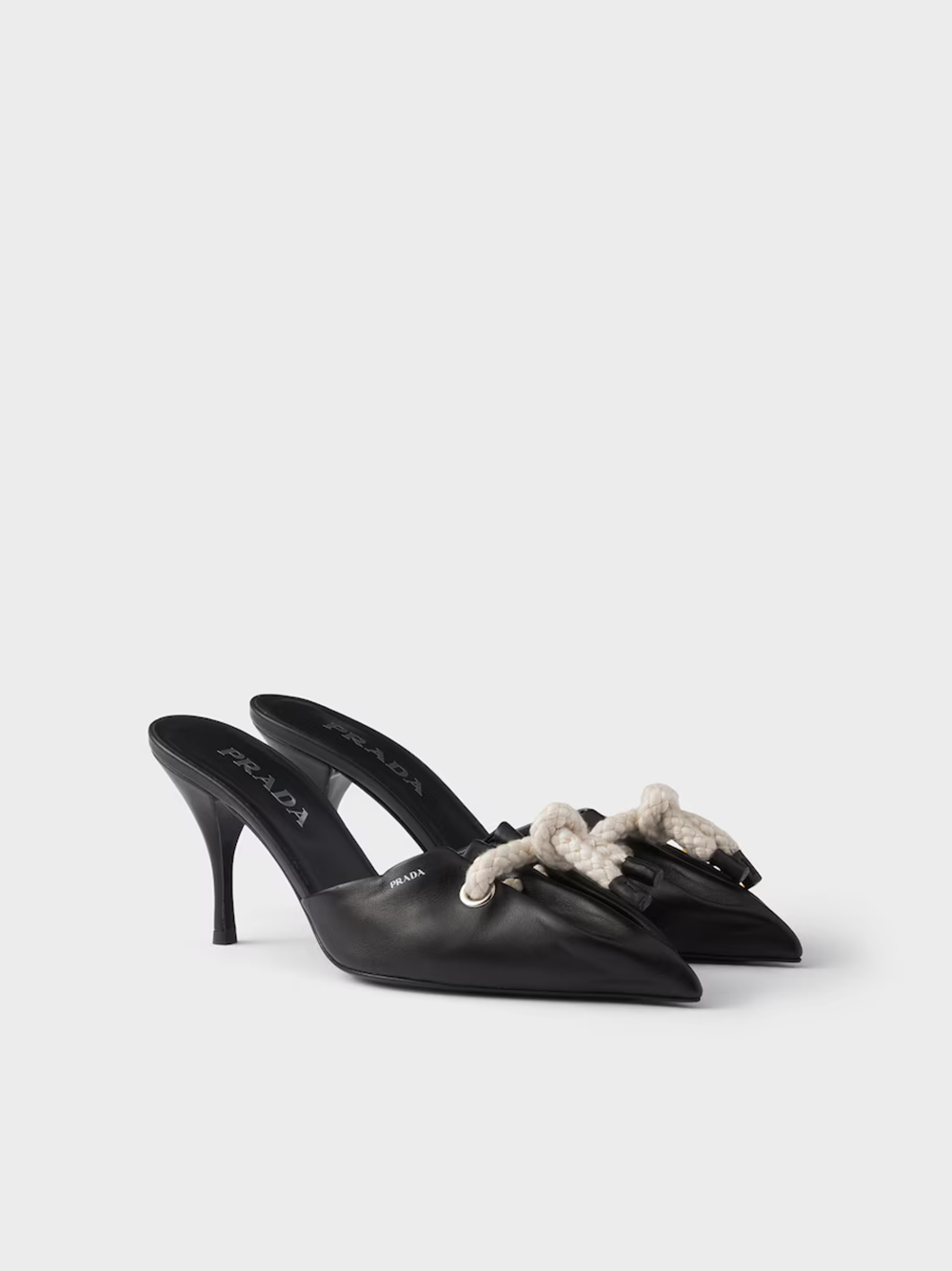Prada Black Nappa Leather Rope Detail  Sandalss
