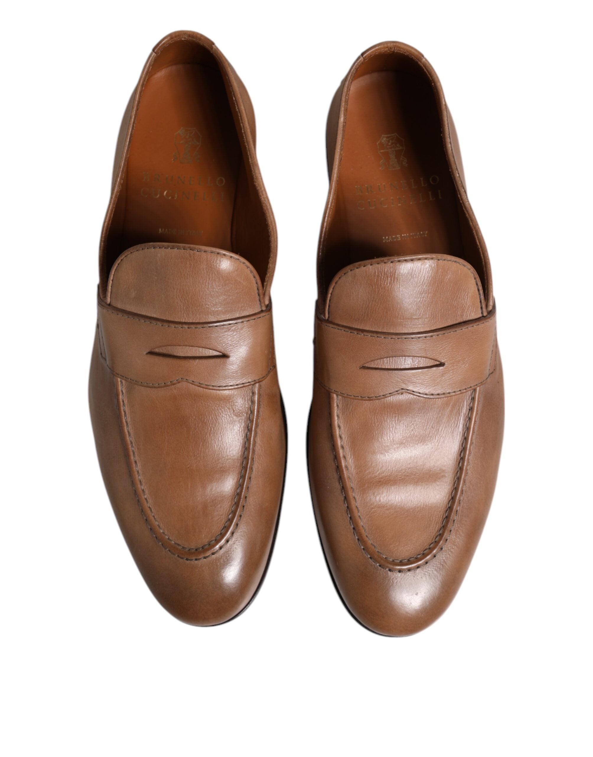 Brunello Cucinelli Brown Leather Loafers Dress Formal Shoes