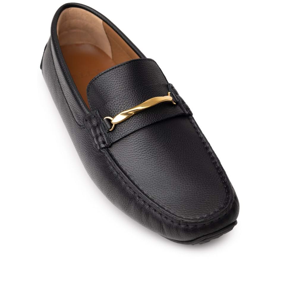 Bally Black Leather Moccassin Shoes