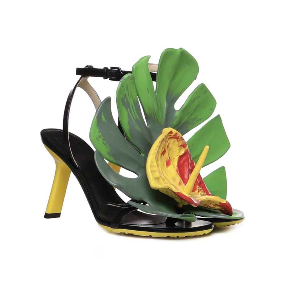 Loewe Petal Monstera Leather Sandalss