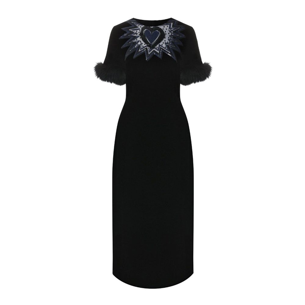 Fendi Fur Trim Velvet Midi Dress