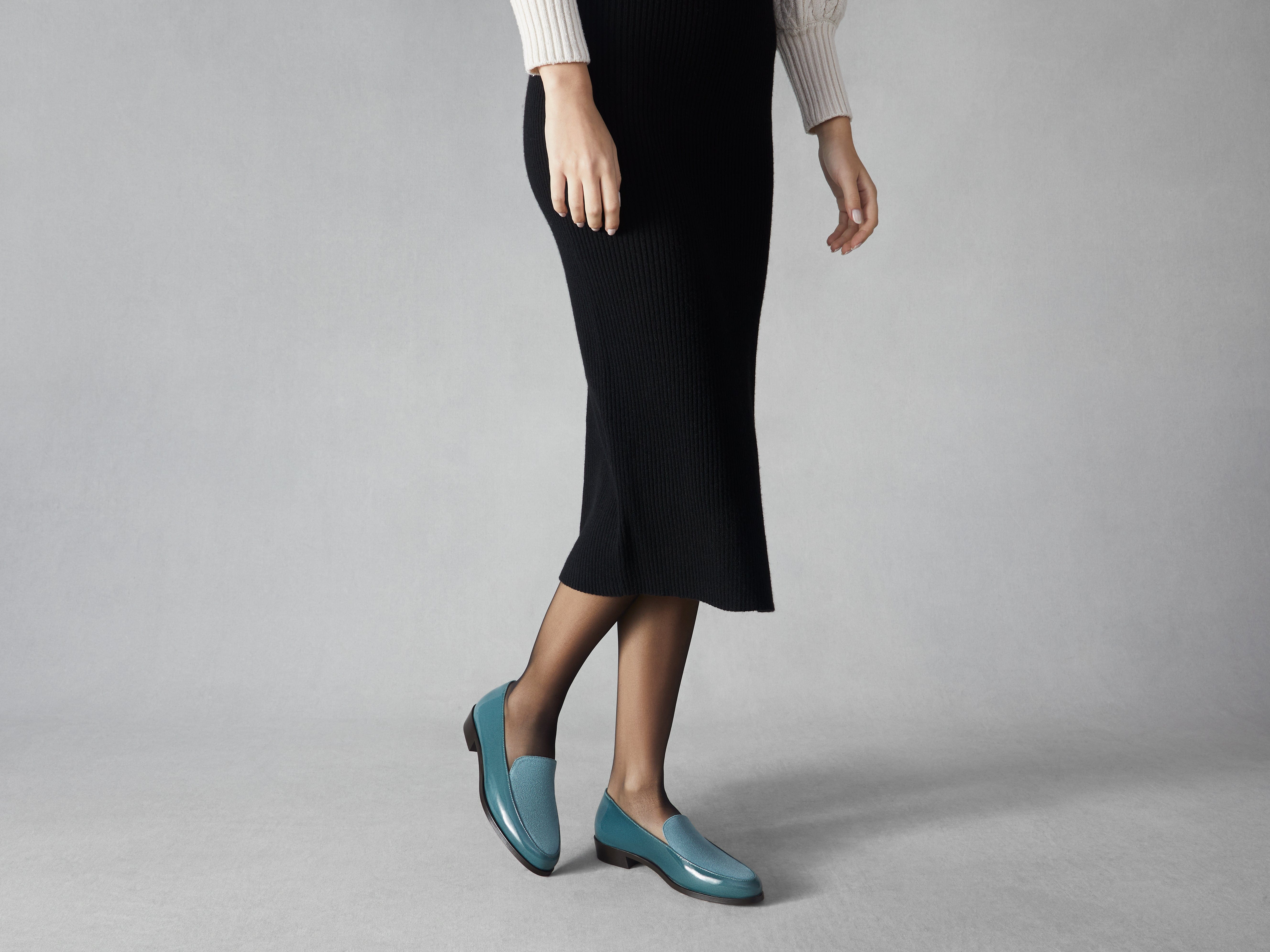 Ada Loafers in Frozen Lake Patent and Glove Suede