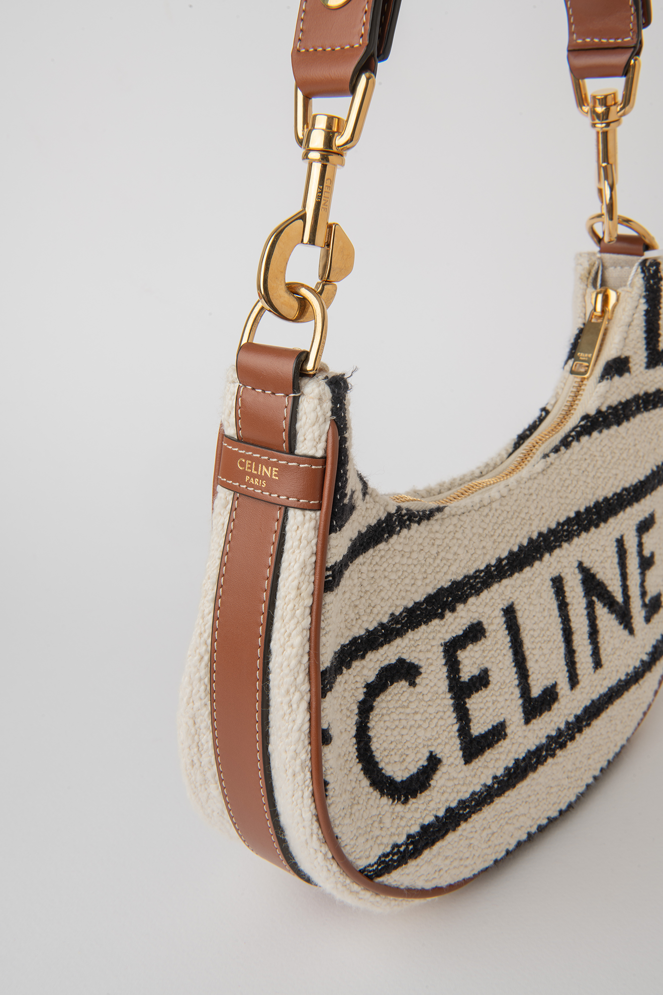 Celine Textile Medium Ava Shoulder Bag White Black