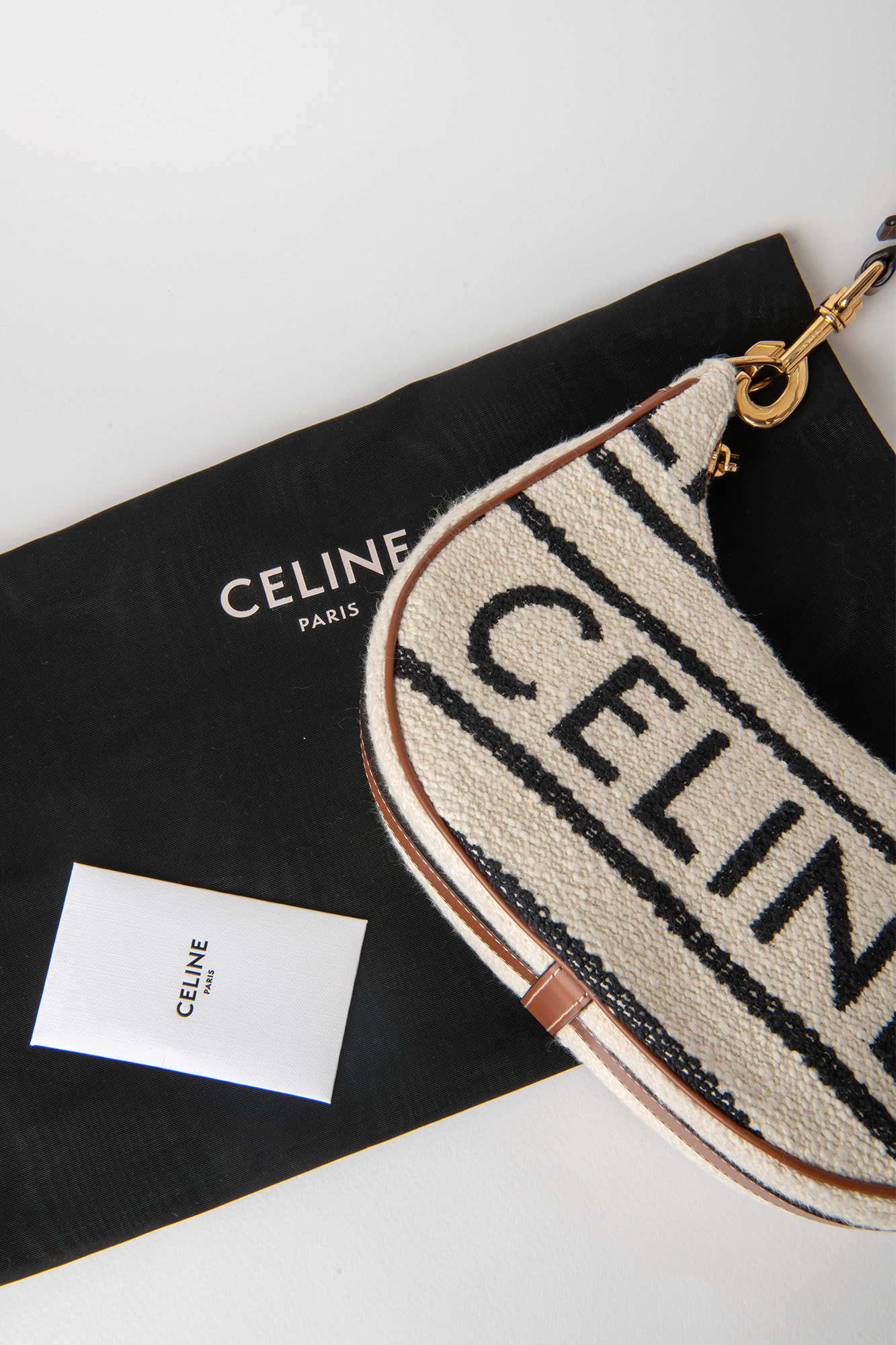 Celine Textile Medium Ava Shoulder Bag White Black