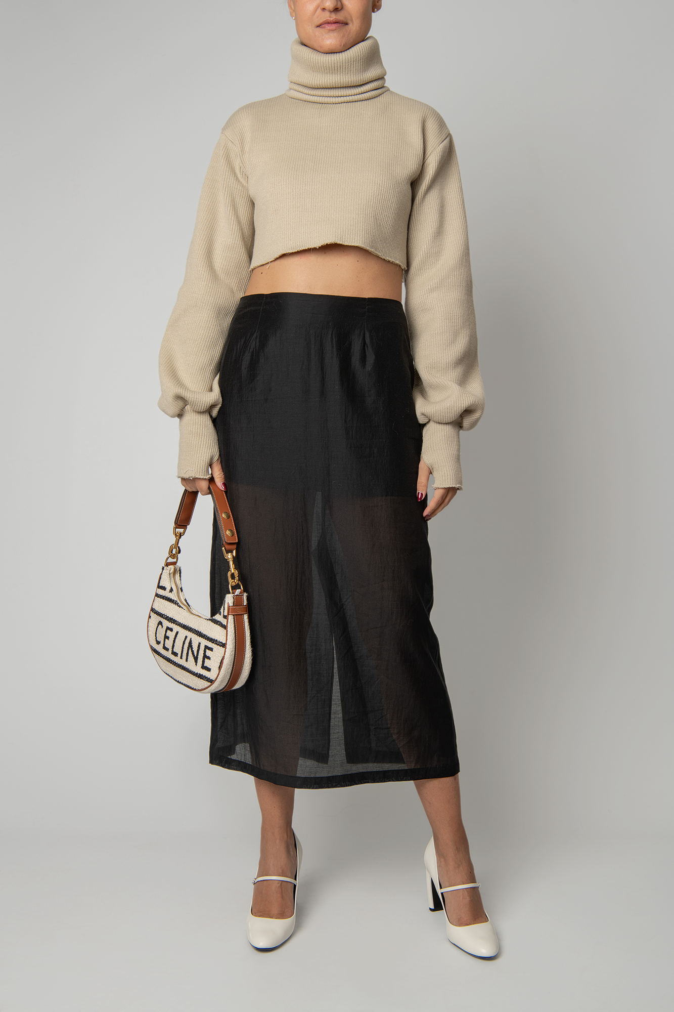 Celine Textile Medium Ava Shoulder Bag White Black