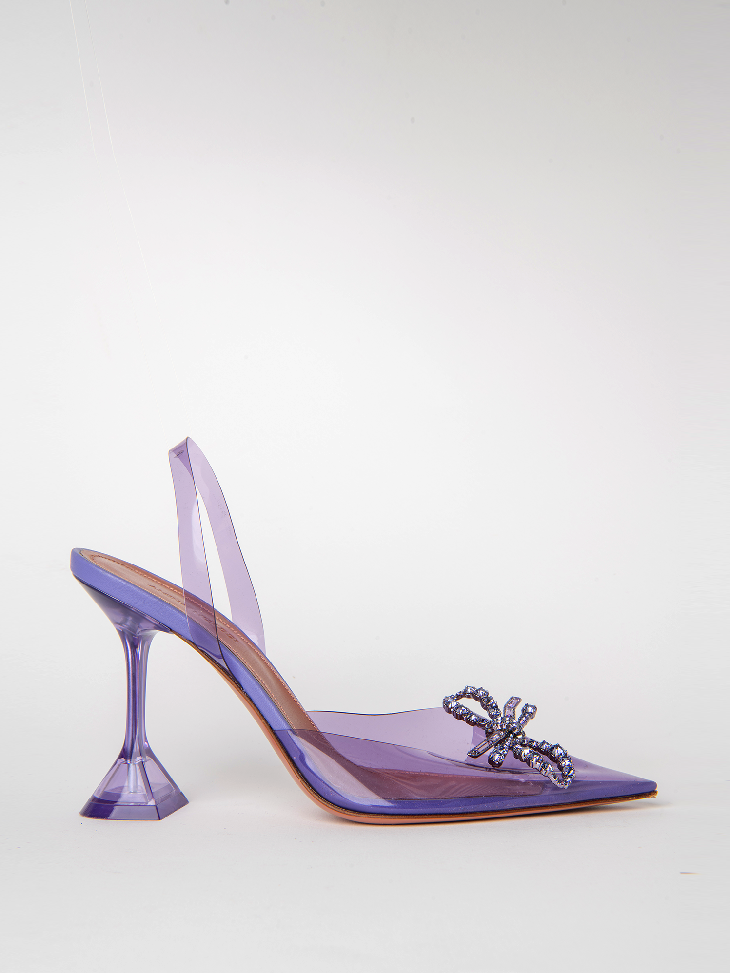 Amina Muaddi Purple Plastic Slingbacks with Crystal Bow
