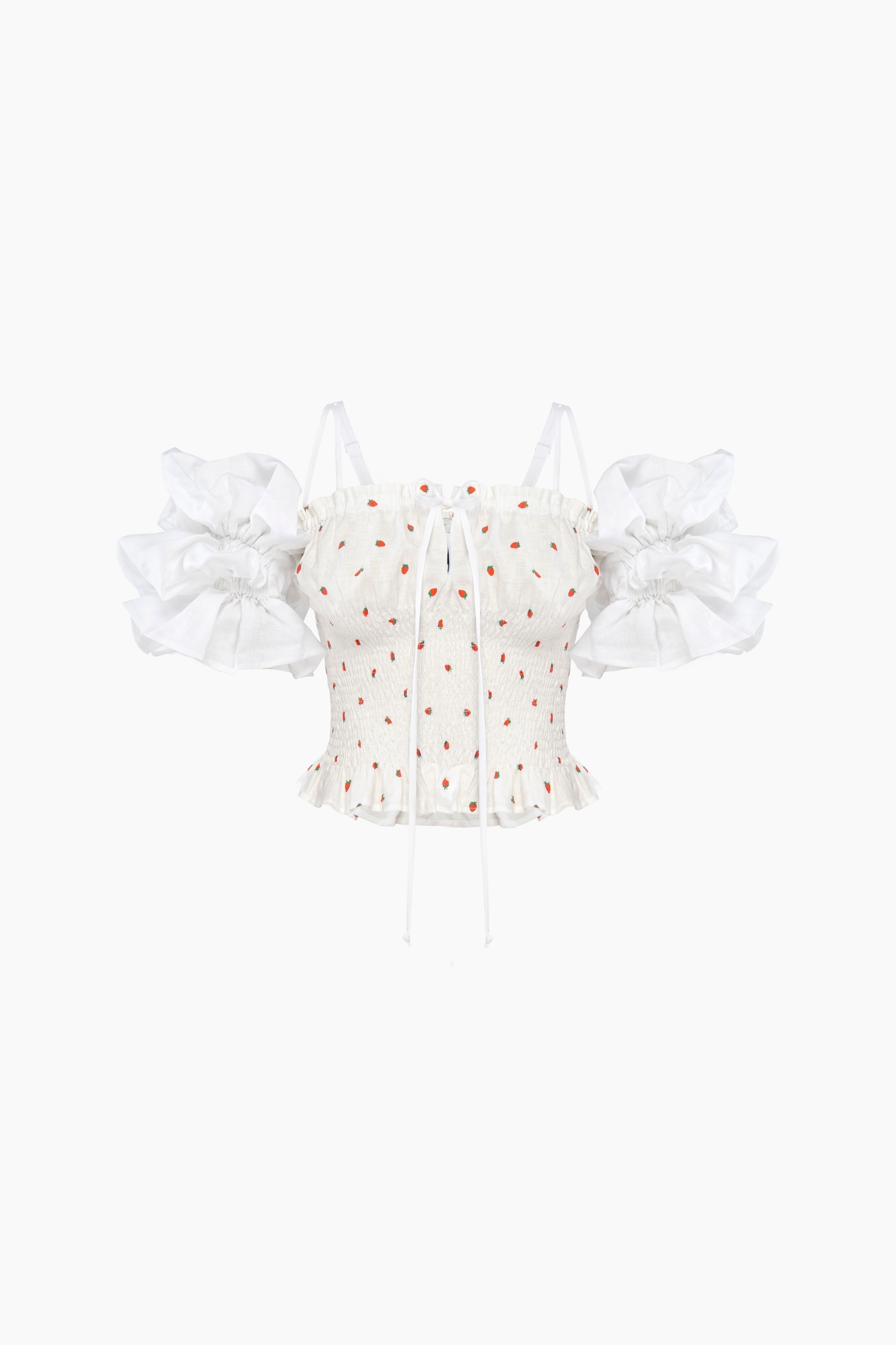 Arle Ruffled Linen Top in Strawberries