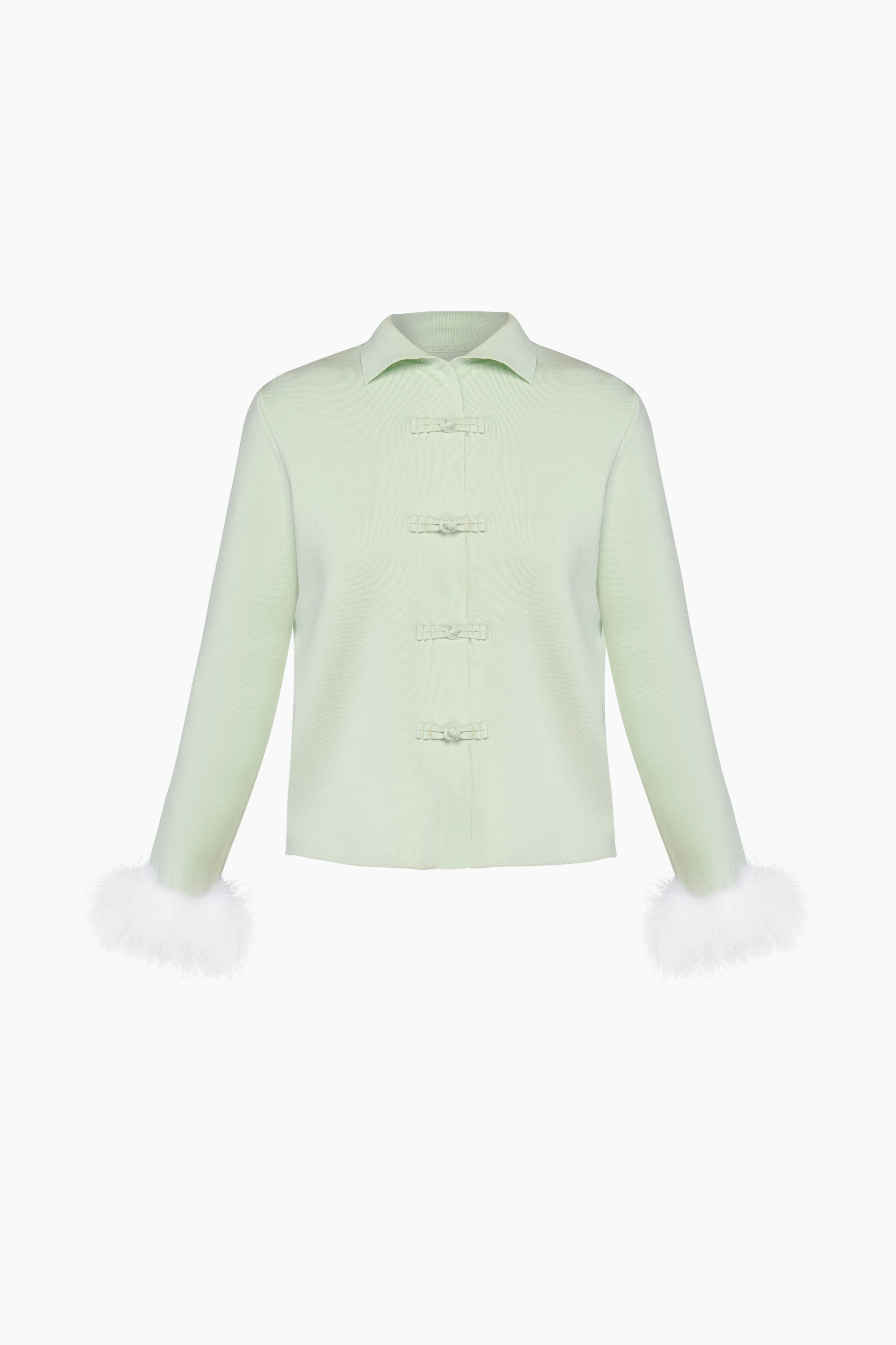 Crane Knitted Cardigan with Detachable Feathers in Mint
