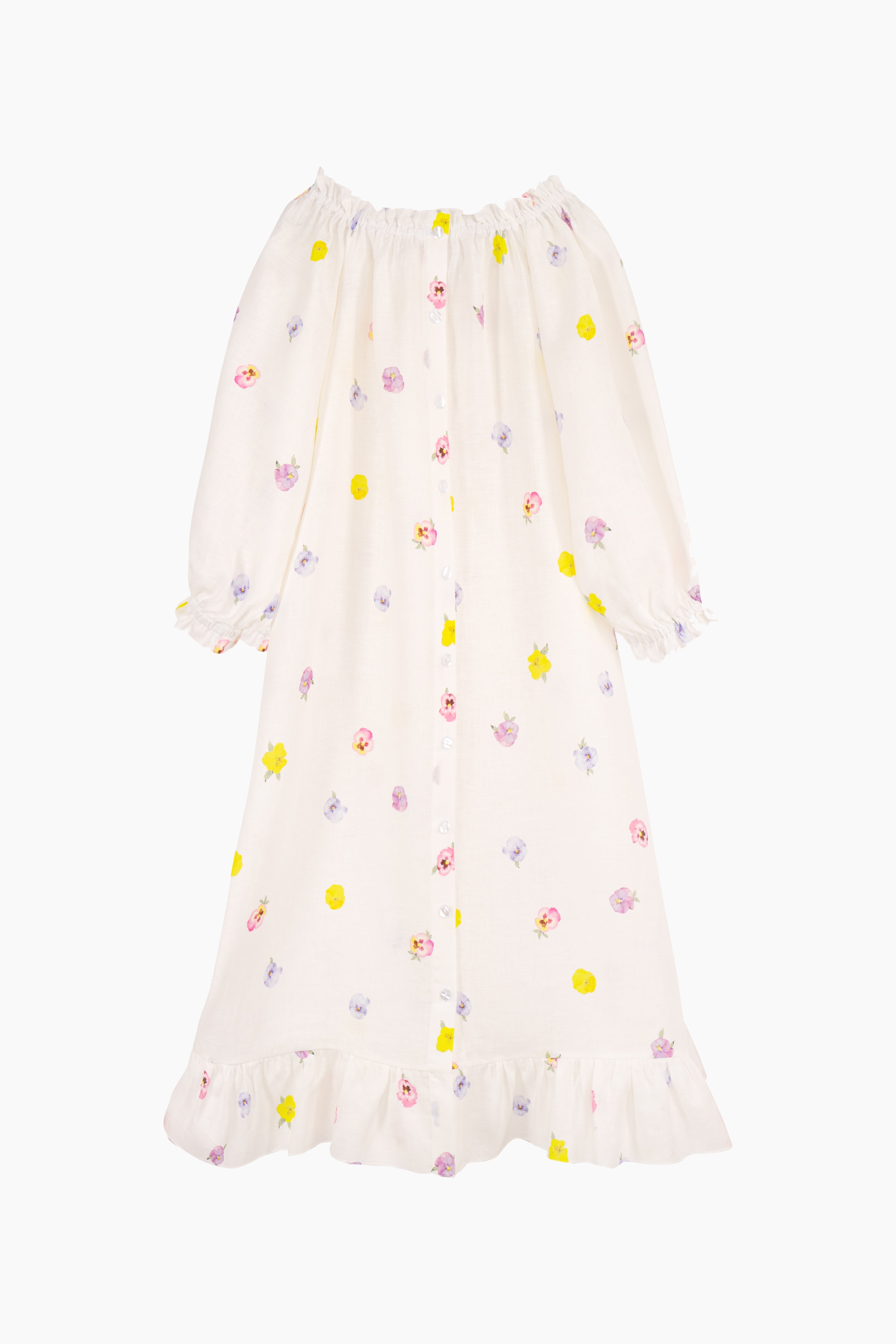 Loungewear Linen Midi Dress in Pansies