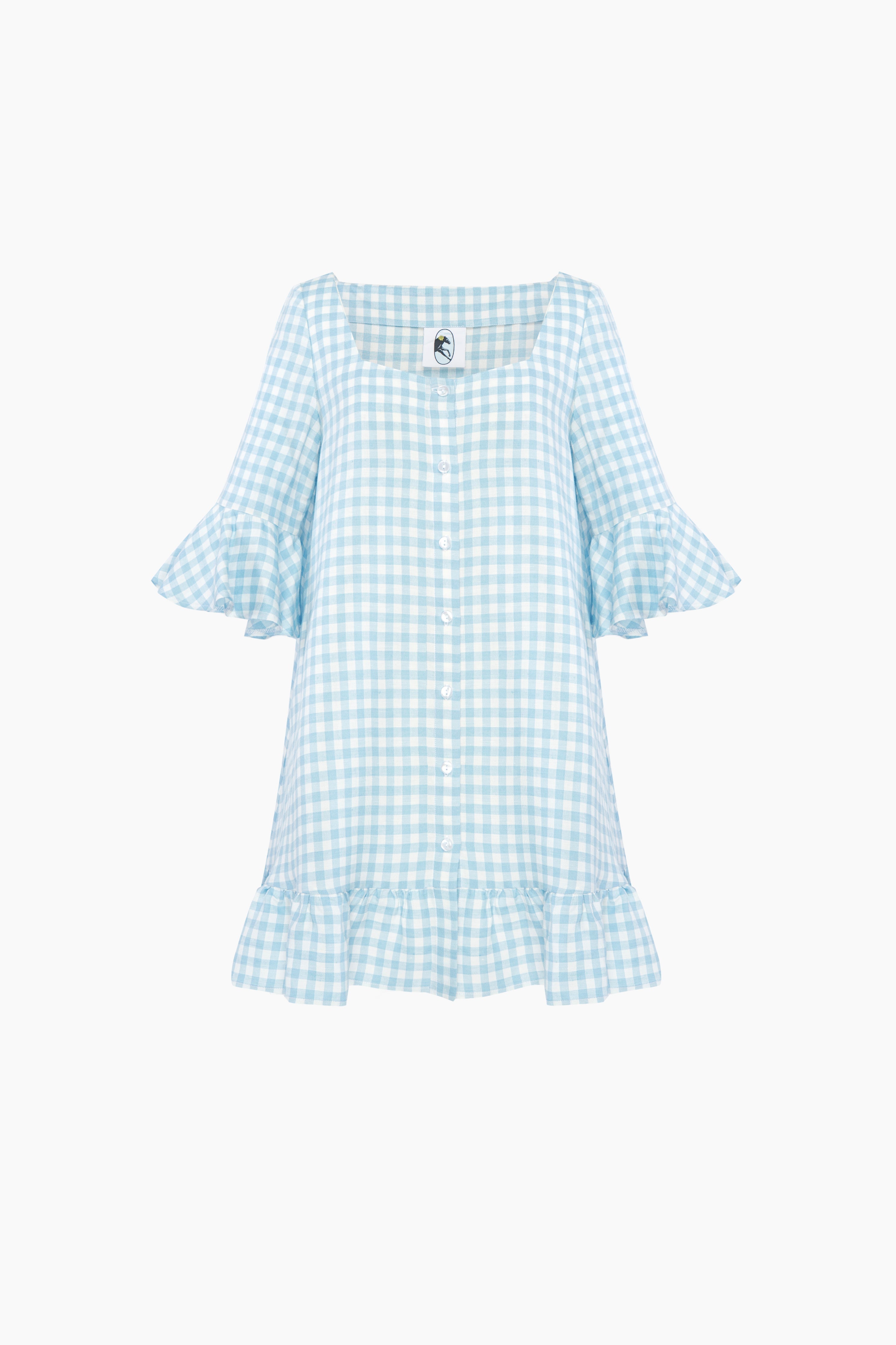 Marseille Linen Mini Dress in Blue Vichy