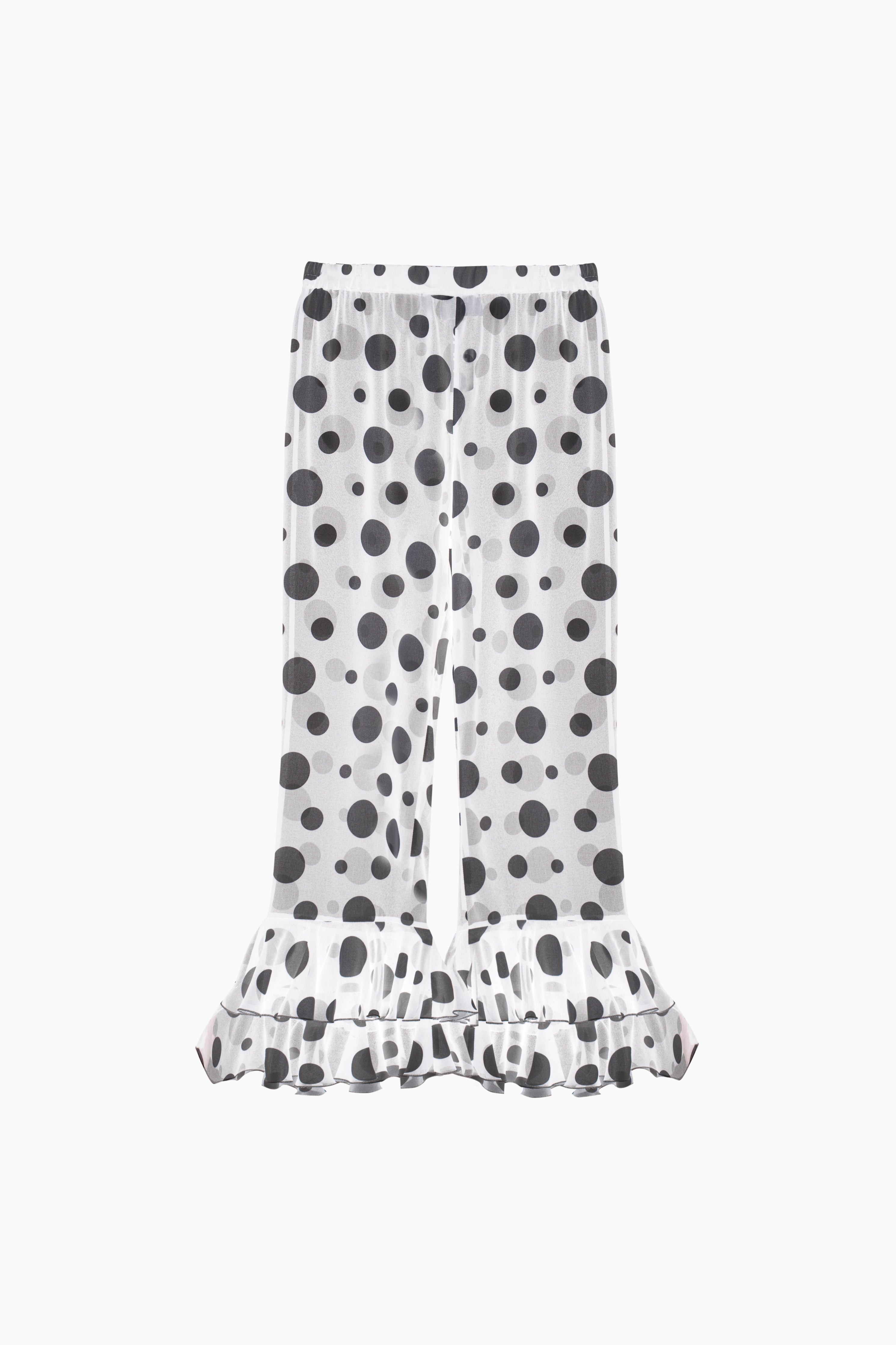 Samba Ruffled Chiffon Polka-dot Pants in White