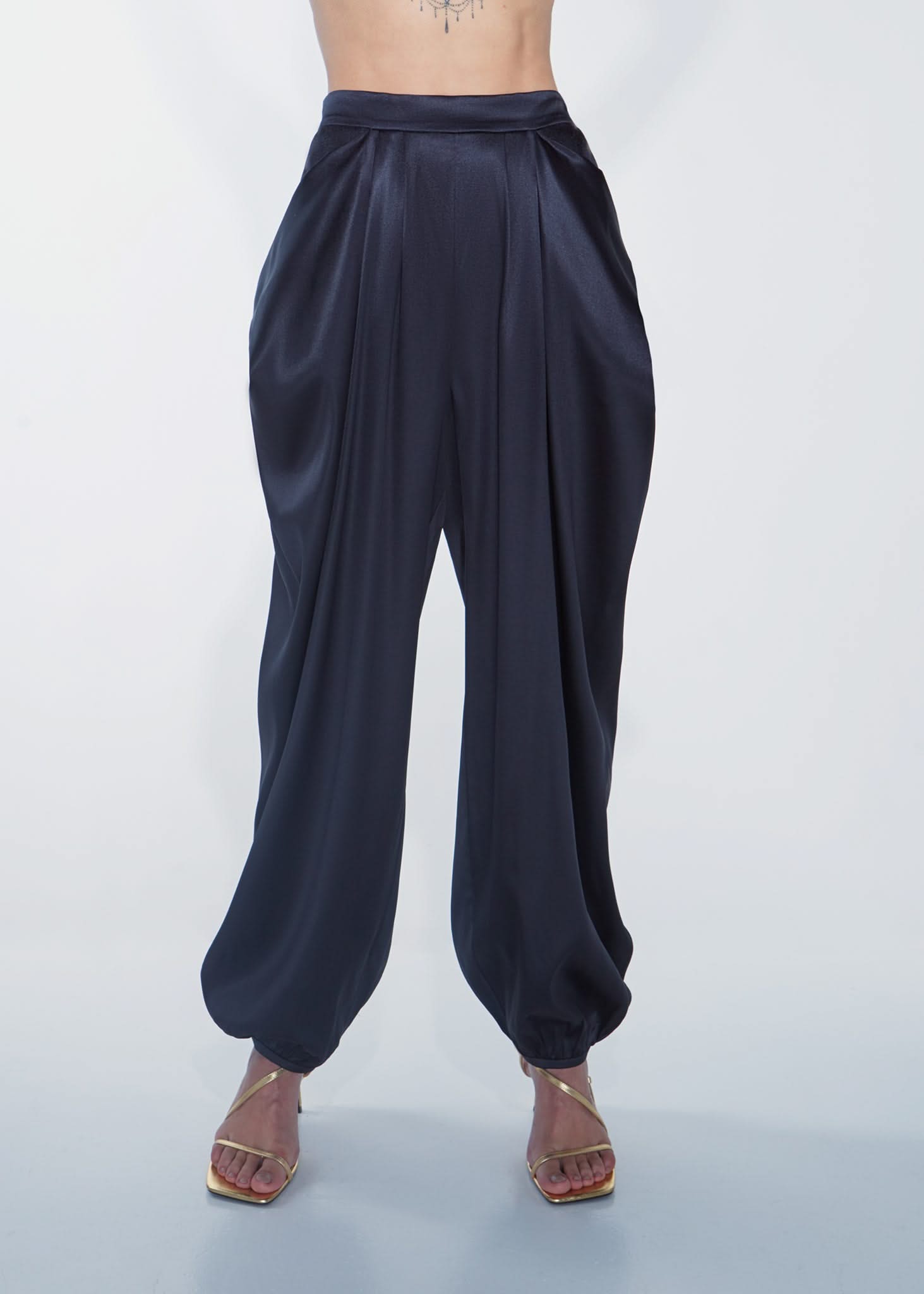 NIMA SILK TROUSERS - Black