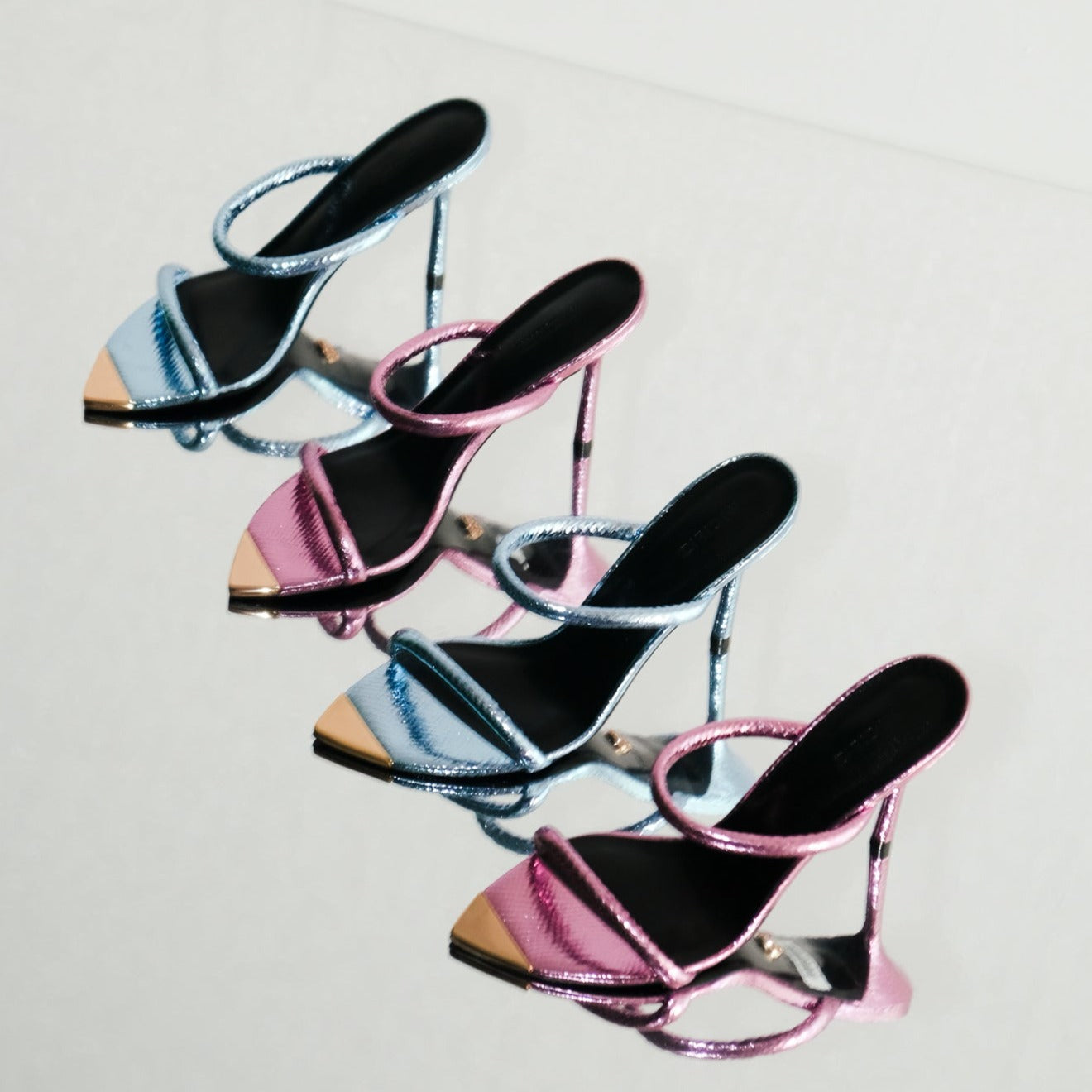 ANNY 99 MINI VIPER MIRROR ROSE LEATHER MULES