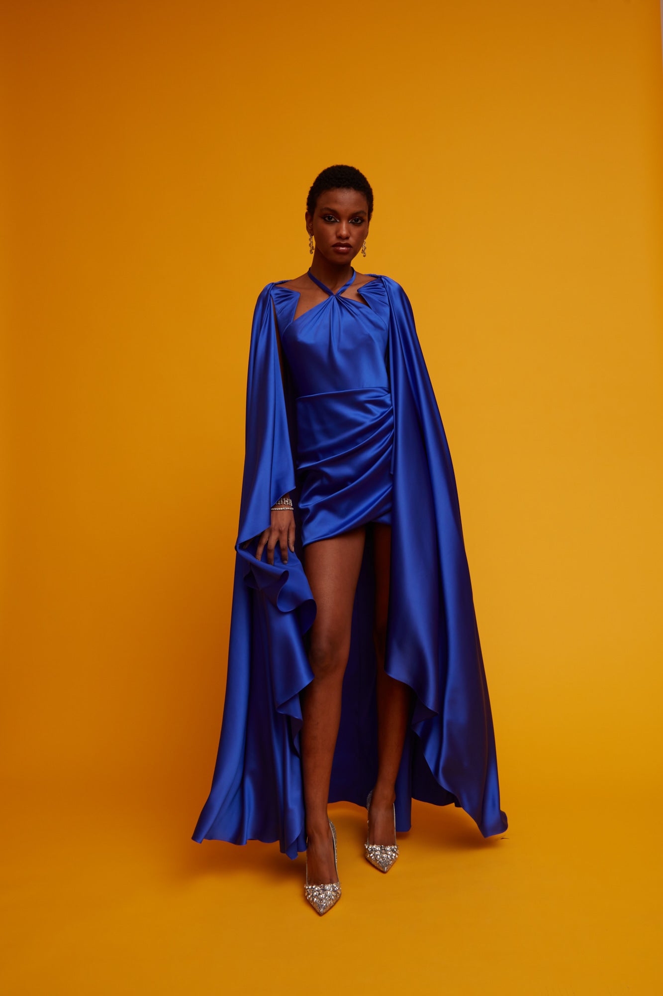 Electric blue silk satin dress