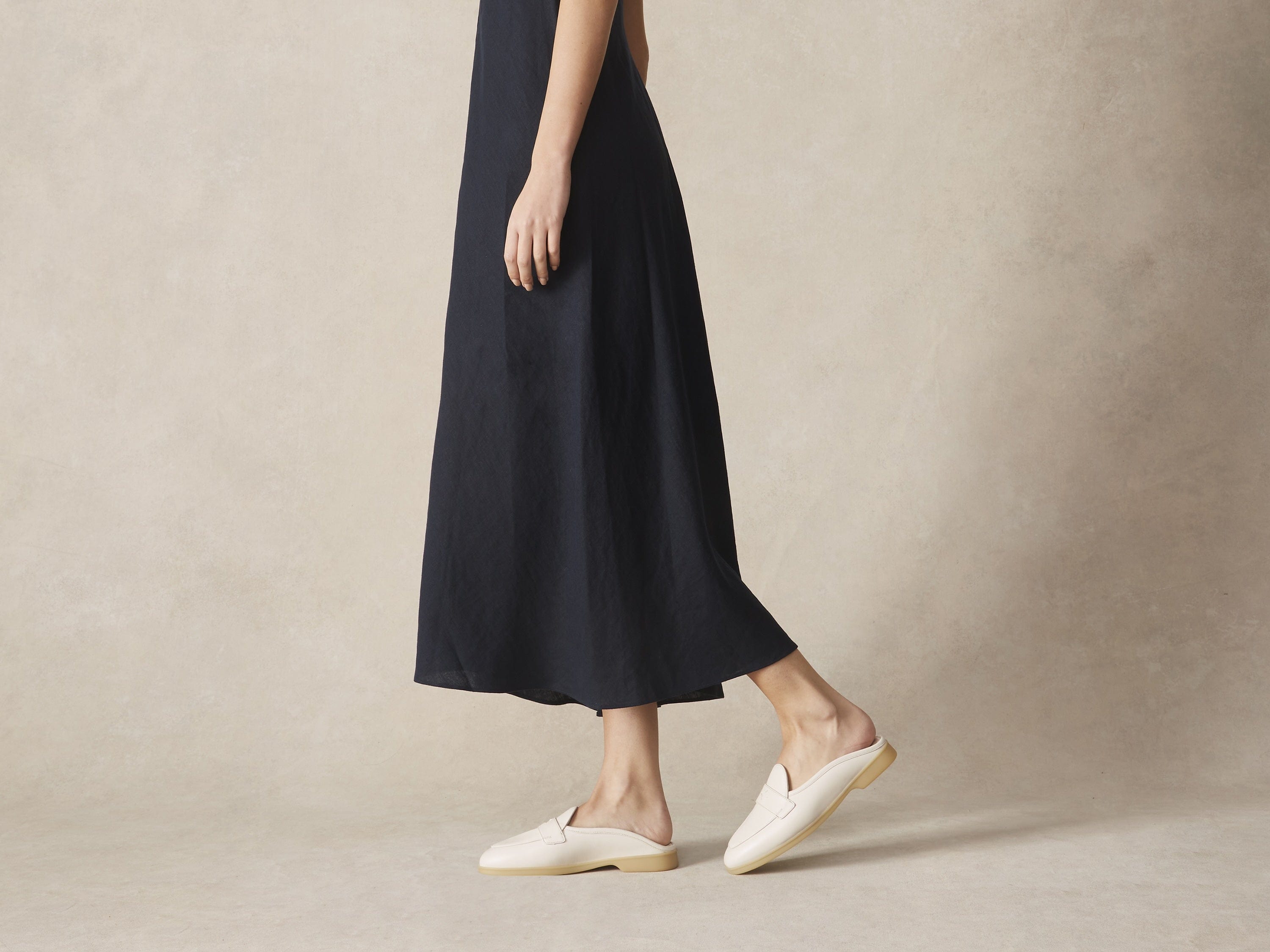 Stride Penny Mule Loafers in Blanc Cassè Milled Calf