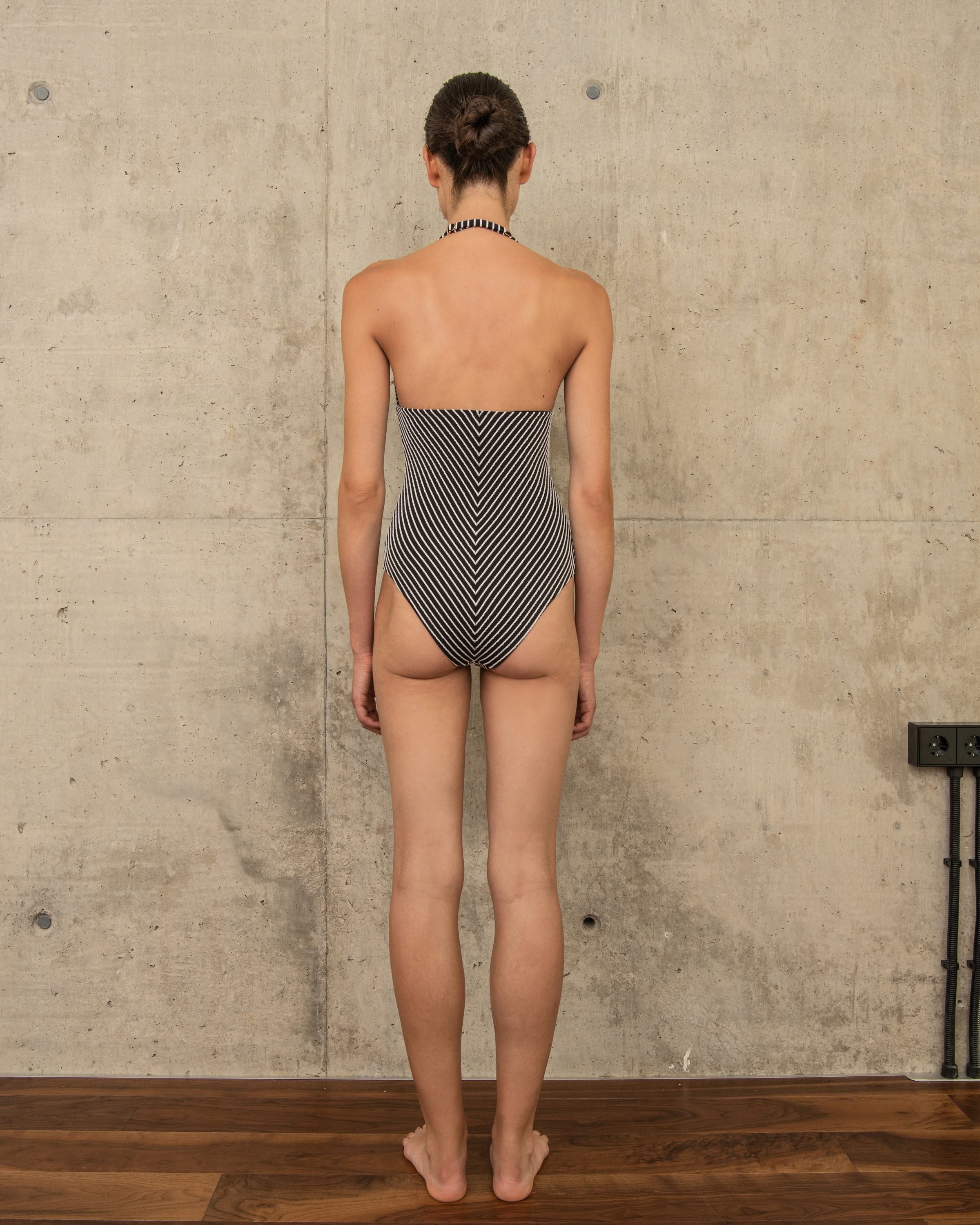 Rayé Halter Neckline One-Piece in Black & White