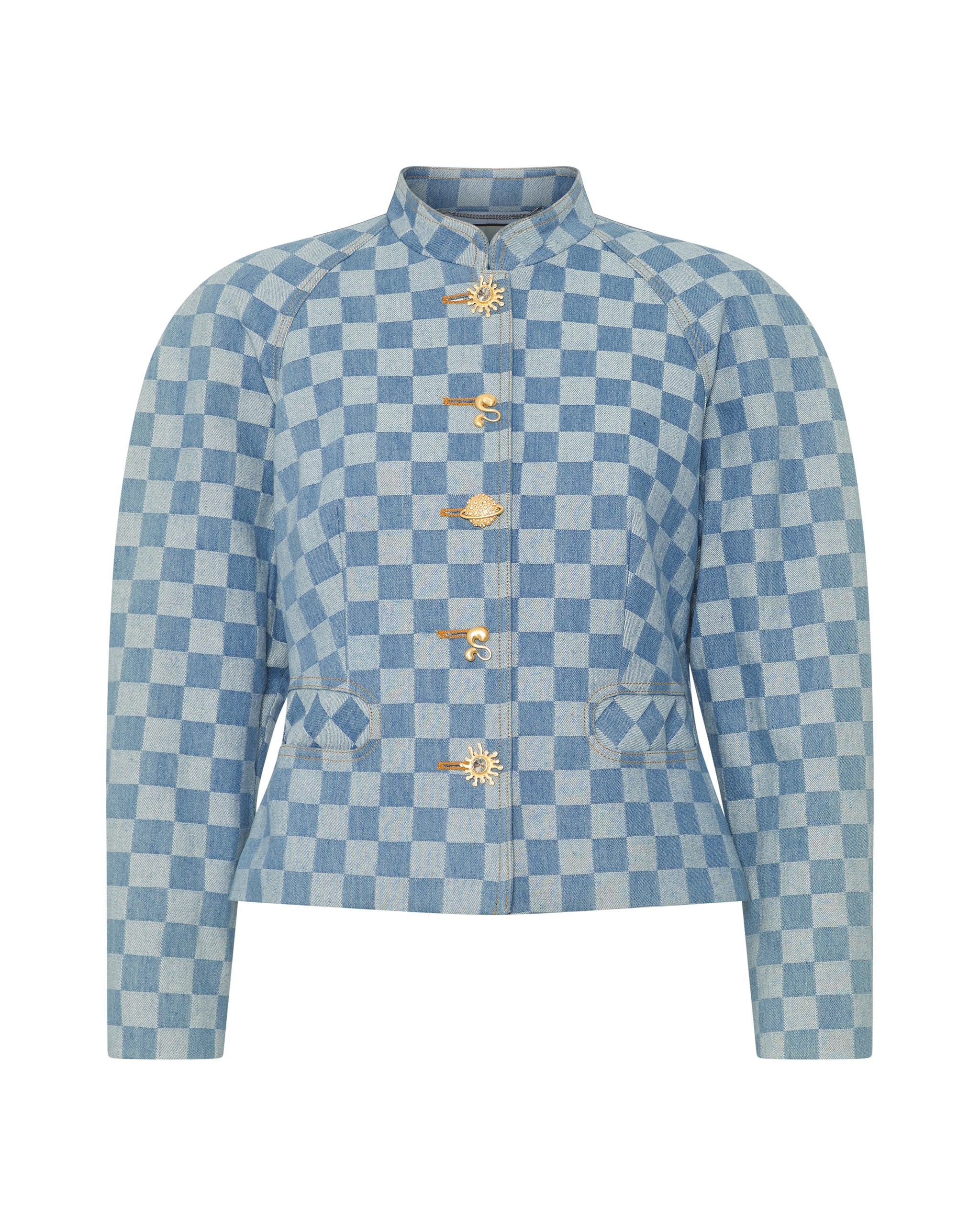 Checkerd Cosmic Voyage Raglan Sleeve Jacket - Blue