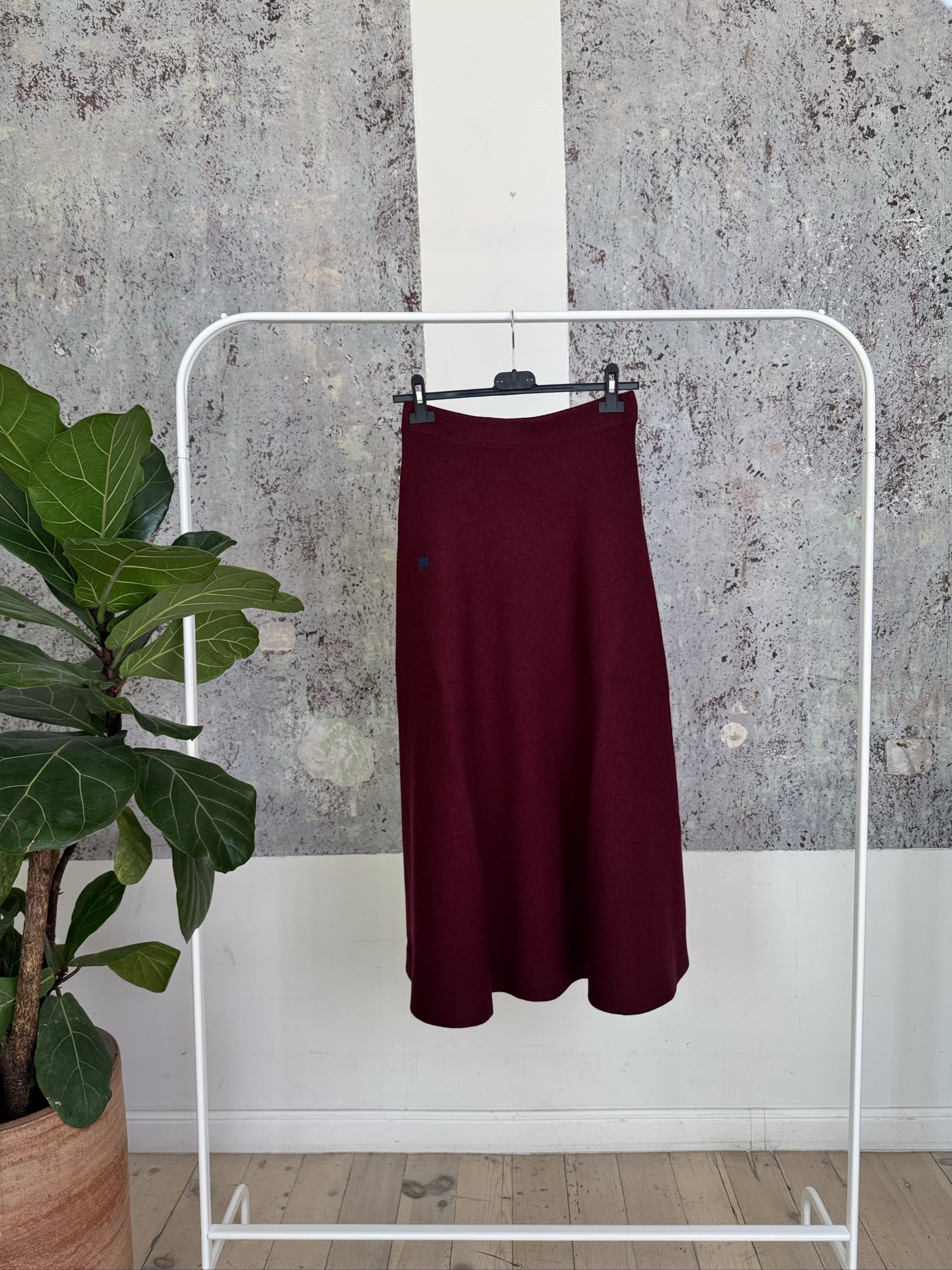 Recycled Cashmere Flared Skirt - Burgundy - M