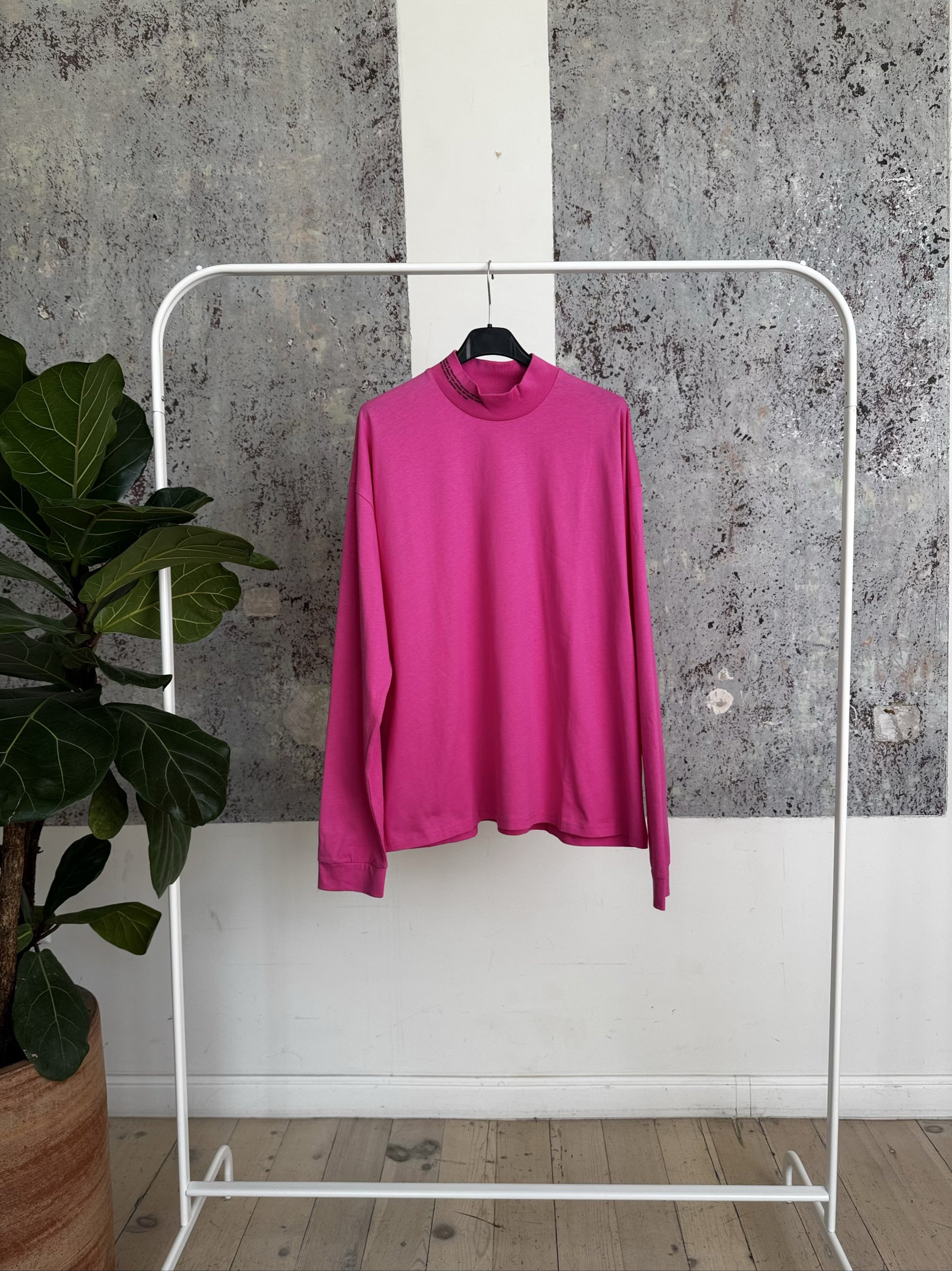 Organic Cotton High Neck Long Sleeve T-Shirt 20JTM13-JMO01 - Flamingo Pink - S