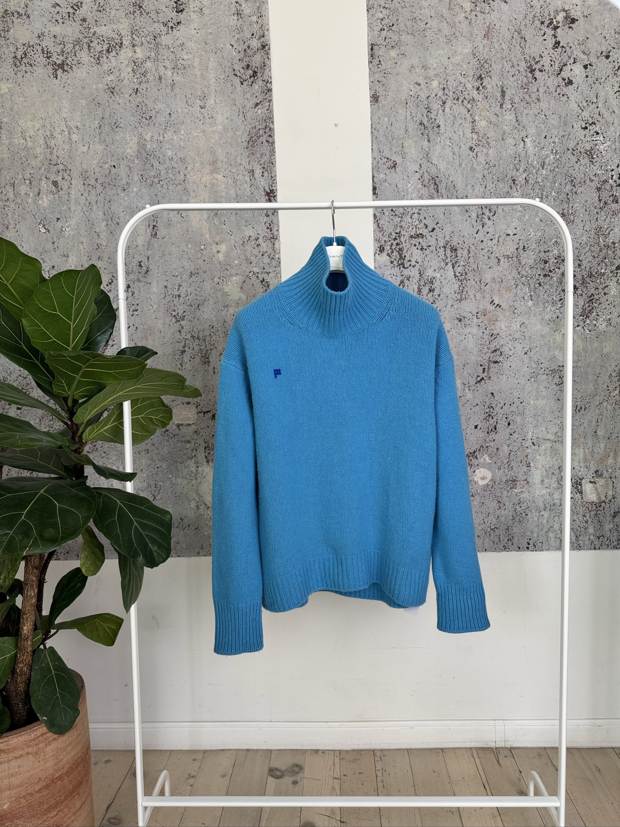 Recycled Cashmere Cowl Neck Womens - Blue Teal - L