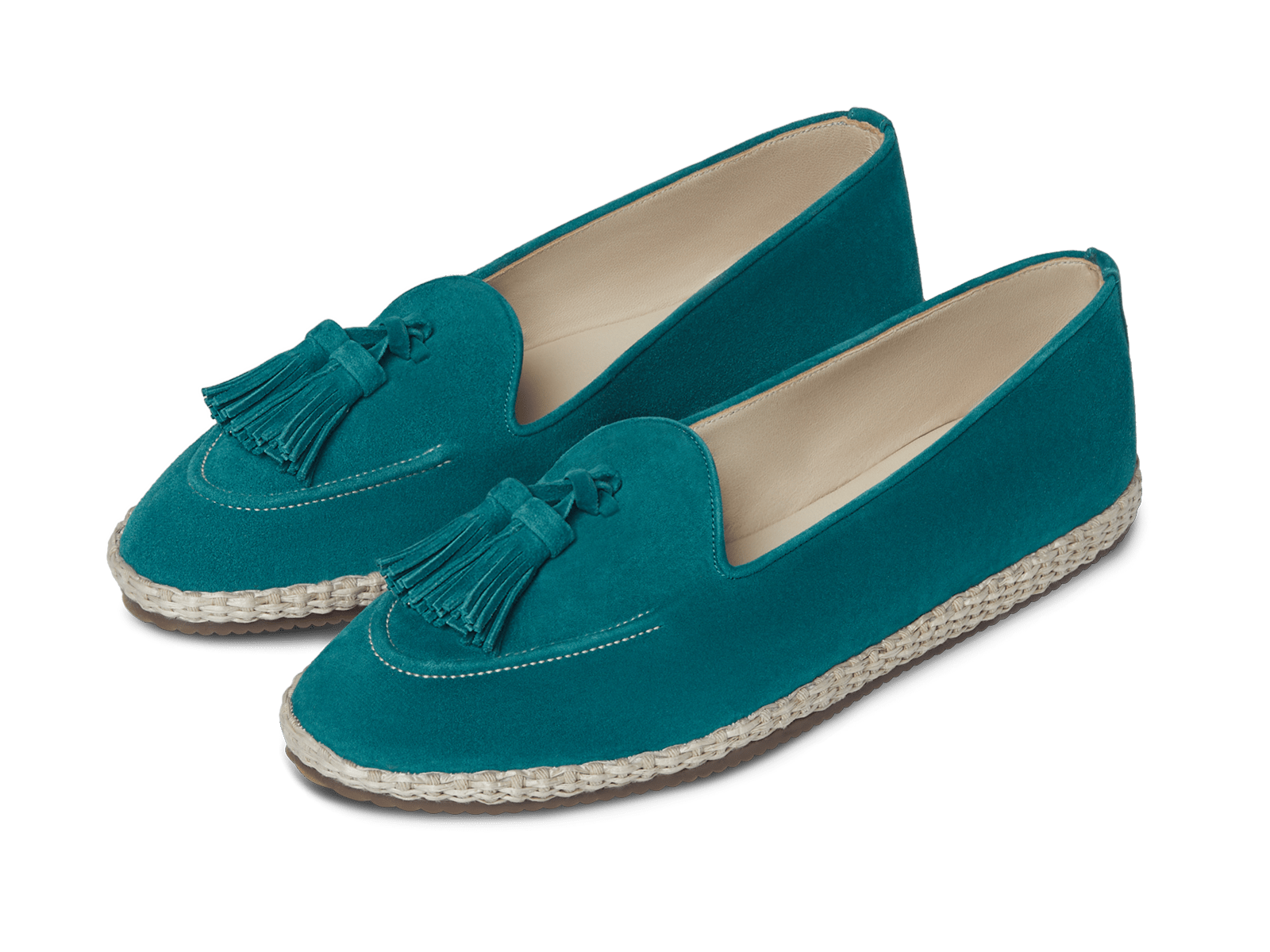 Calvi Tassel Espadrilles in Jade Teal Luxe Suede