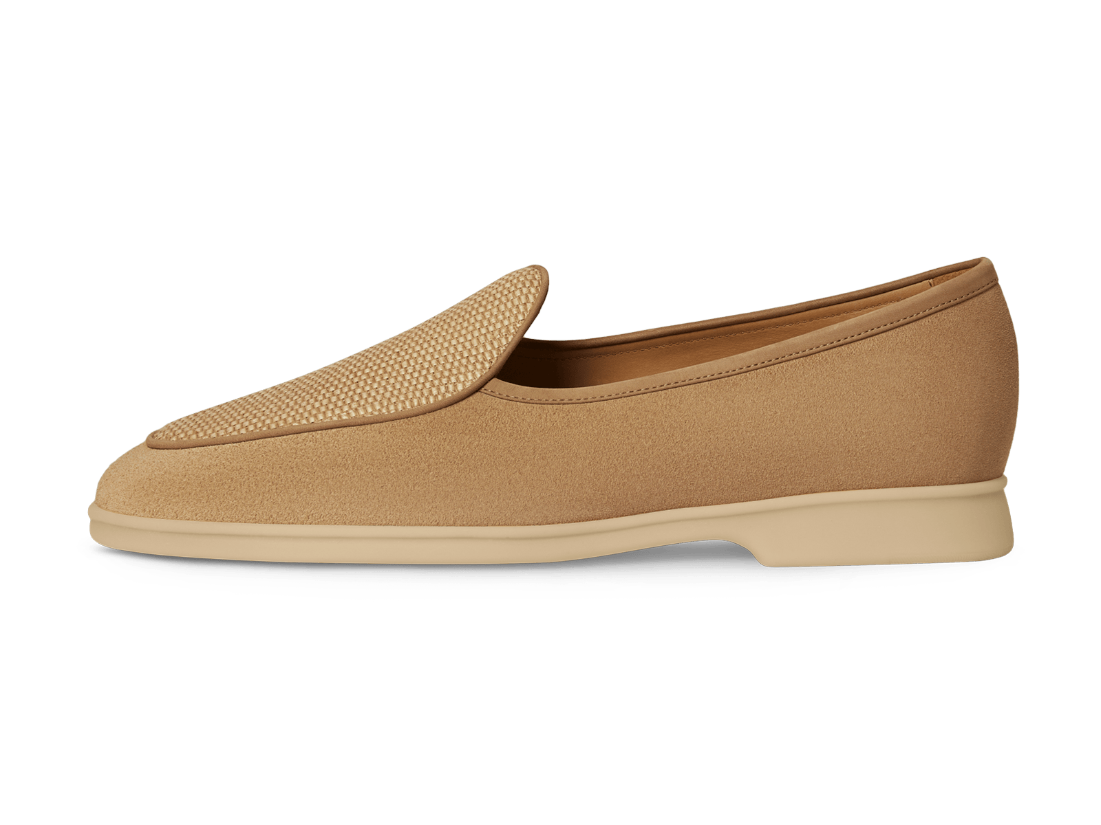 Stride Loafers in Caramel Glove Suede and Raffia with Natural Sole