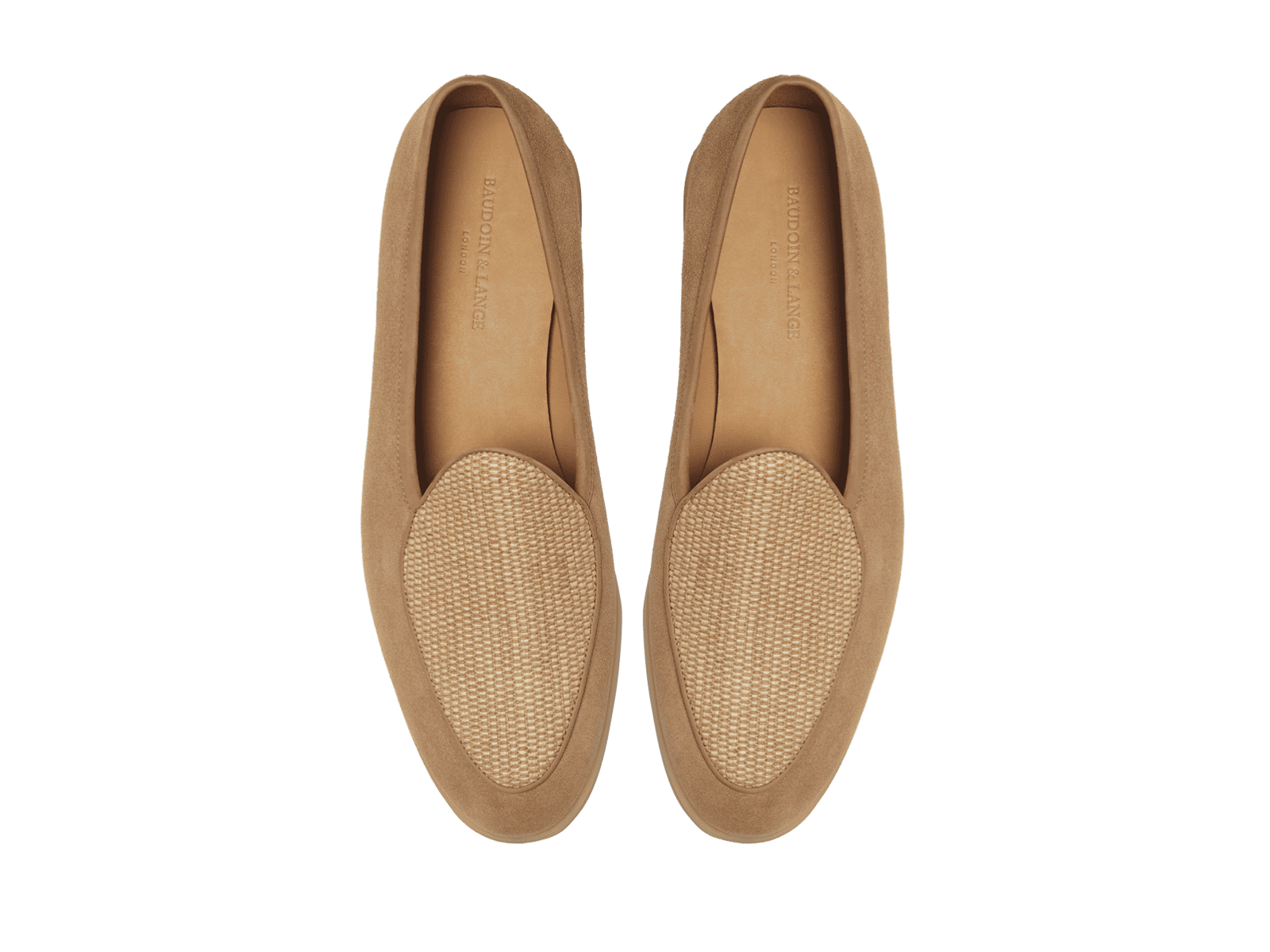 Stride Loafers in Caramel Glove Suede and Raffia with Natural Sole