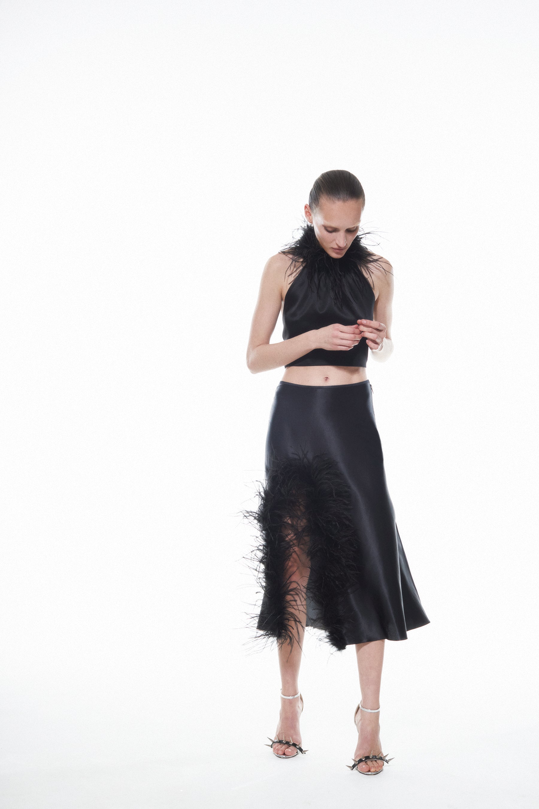 KAIA TOP FEATHERS - Black