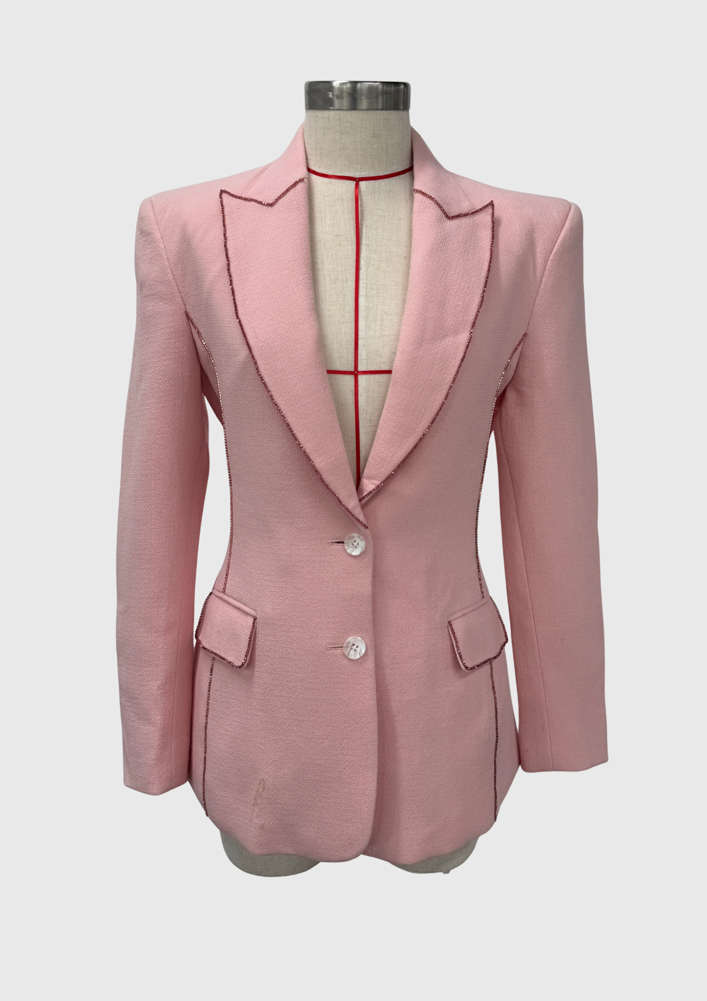 Pink wool crepe with crystal embellishment