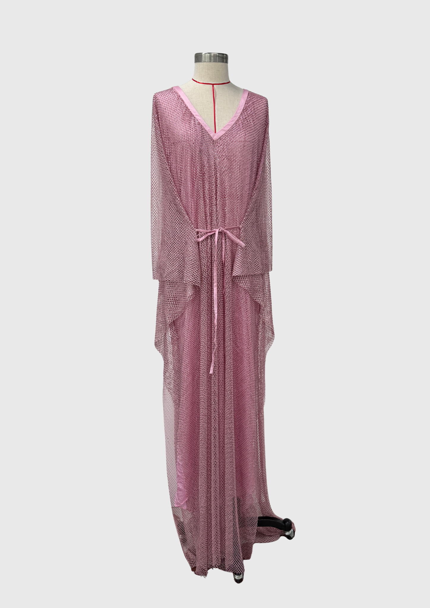 Pink crystal net kaftan with silk lining