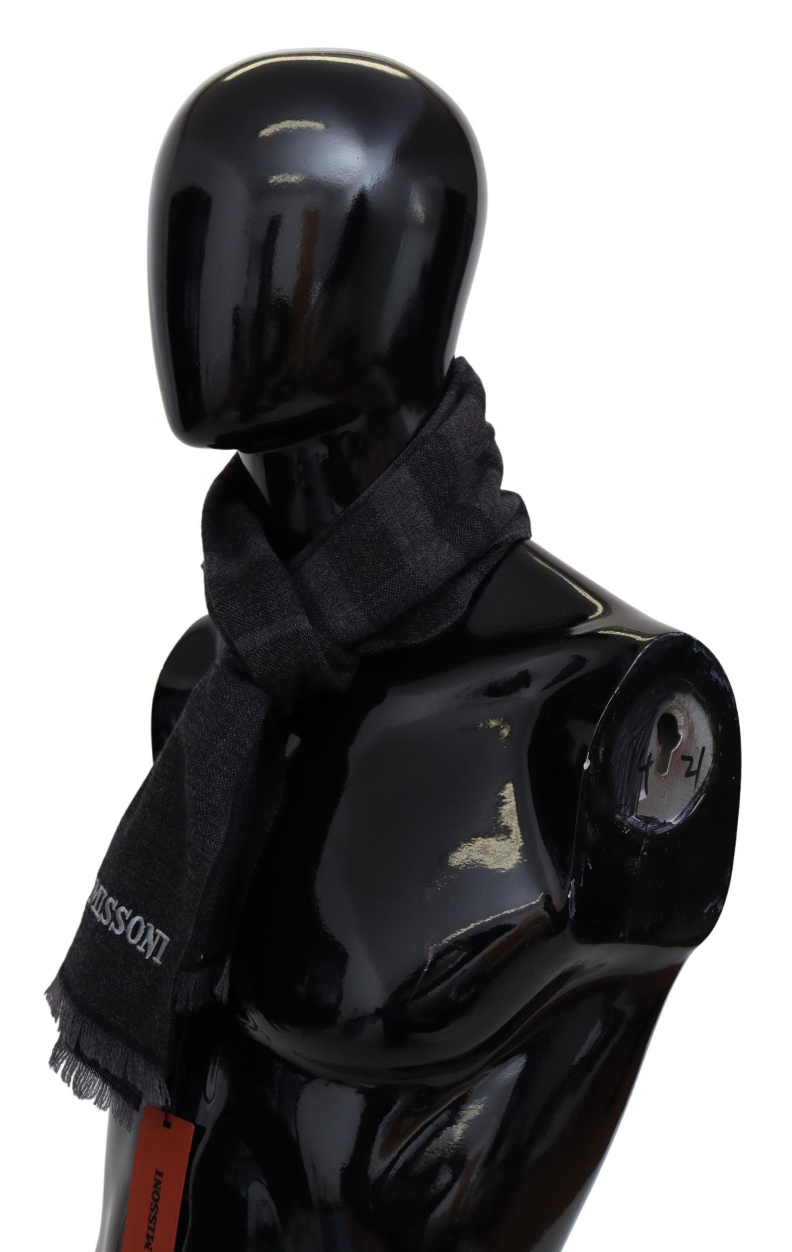 Missoni Black Striped Wool Unisex Neck Wrap Scarf