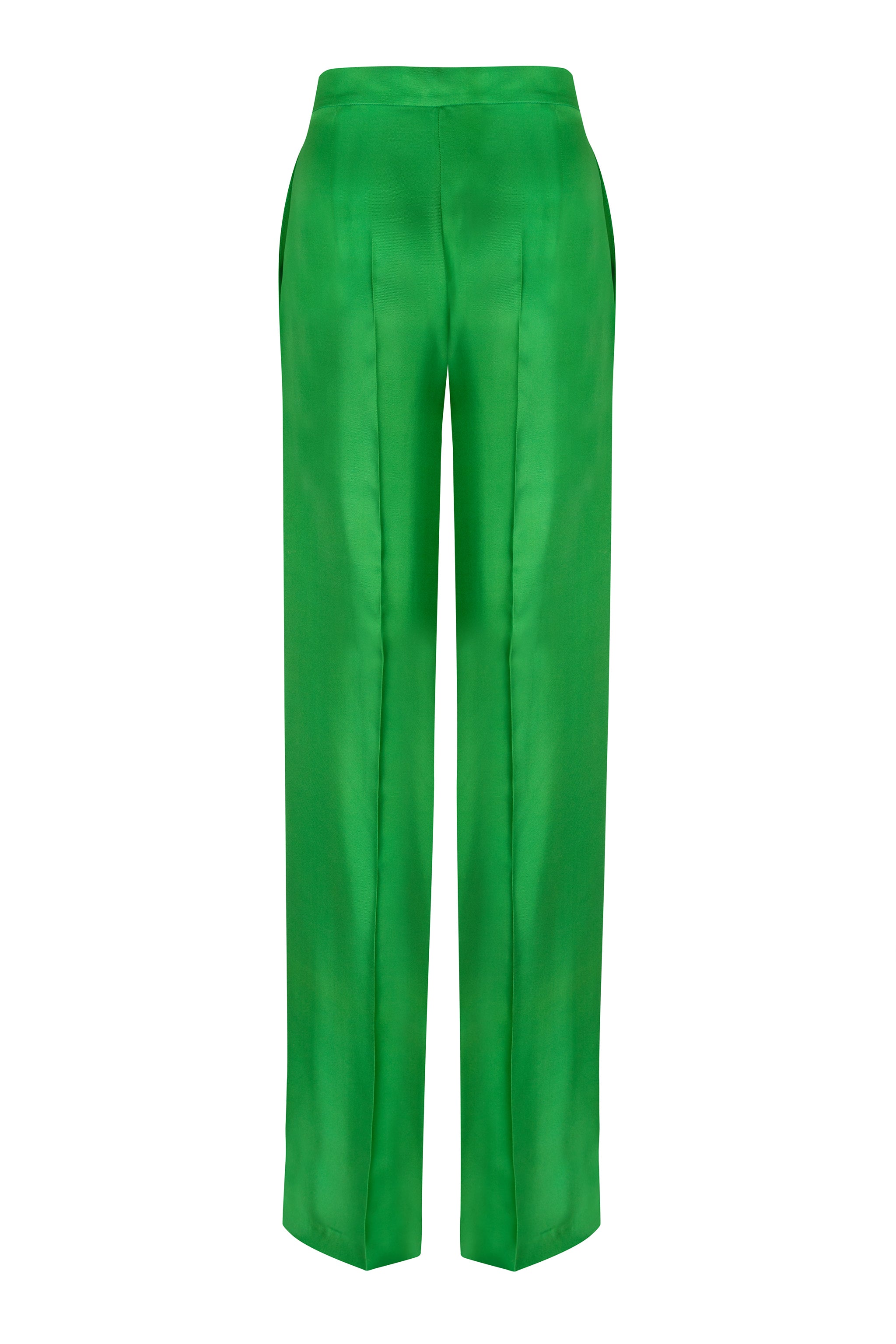 Galastic Green Silk Twill Women's Trousers - Green