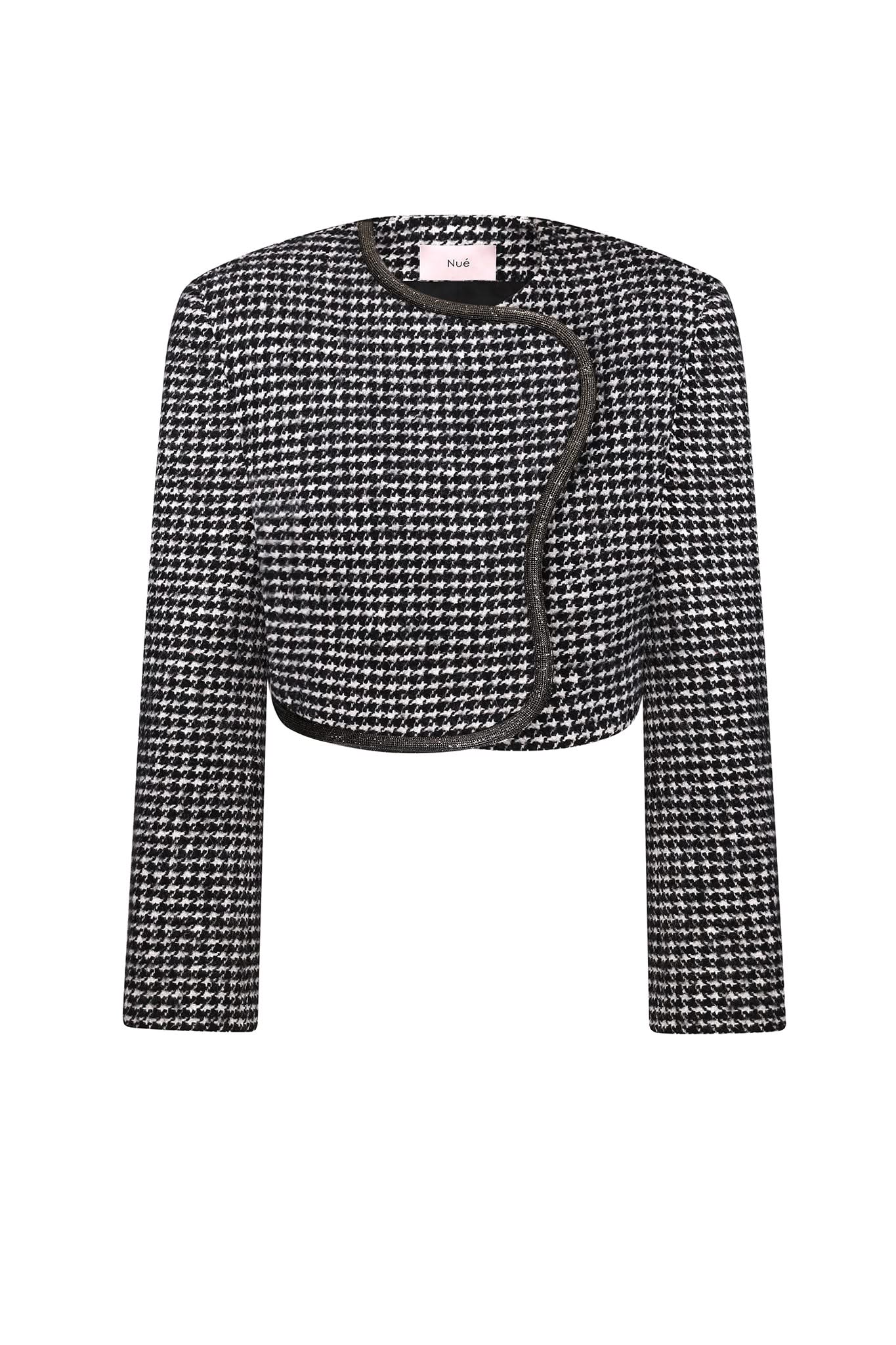 HOUNDSTOOTH CROPPED JACKET - Black/White