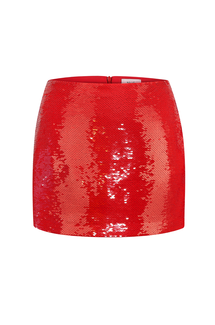 JEMMA SEQUIN SKIRT - Red