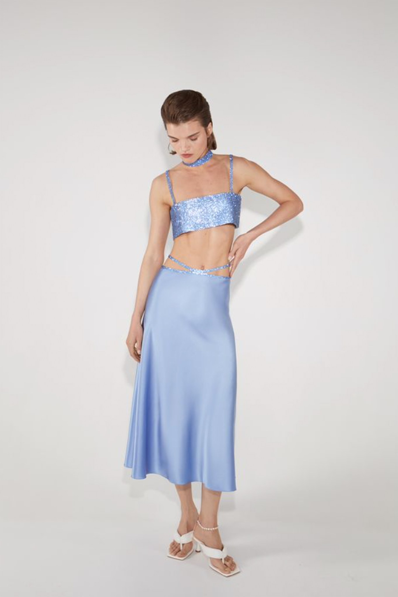 SILK SKIRT MIDI - Sky Blue