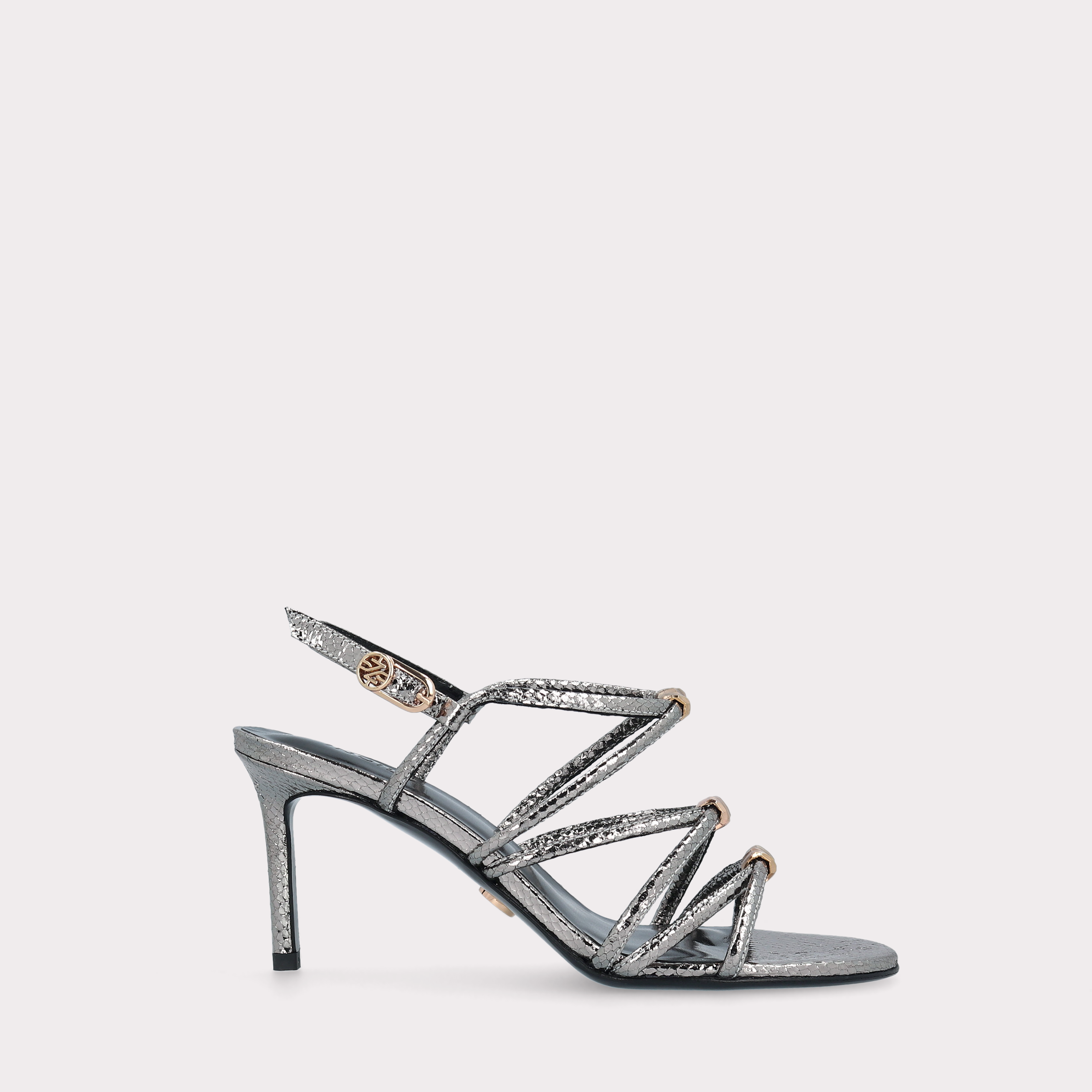 MACY 04 MINI VIPER MIRROR DARK SILVER LEATHER SANDALS